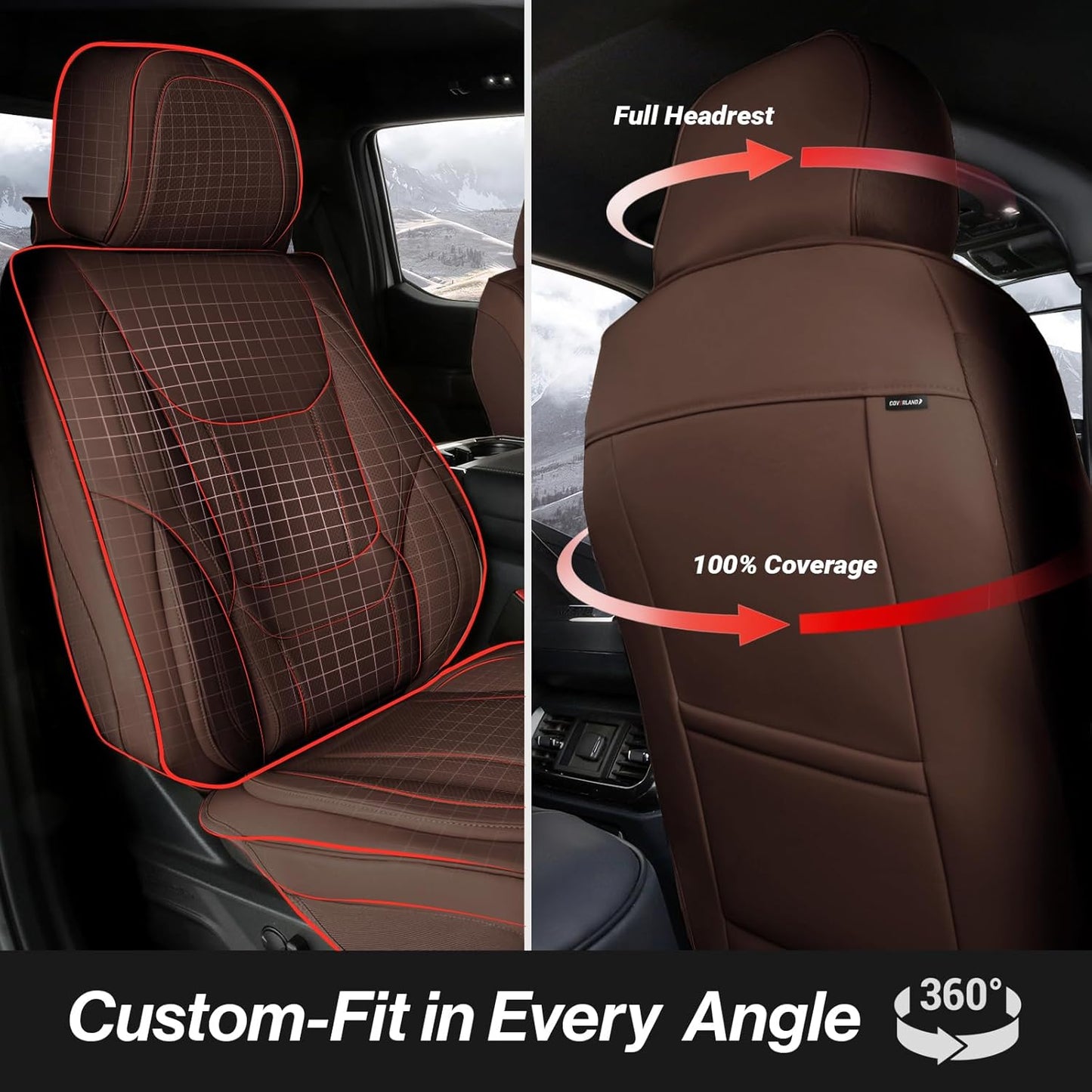 Coverland Custom Car Seat Covers Compatible with 2007-2014 Sierra 2500HD Crew Cab - Premium Leather Non-Slip Memory Foam Waterproof Interior Protector Full Set-Dark Brown [See Size Chart-Size X136]