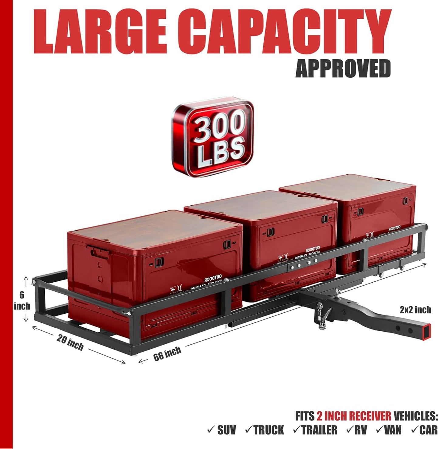 Hitch-Mount Bike Rack for Ebike Heavy-Duty - Comes with Cargo Carrier Fits 2 Electric Fat-Tire Mountain Bicycles Fits 2" Receiver for Car Trailer SUV Truck RV Minivan