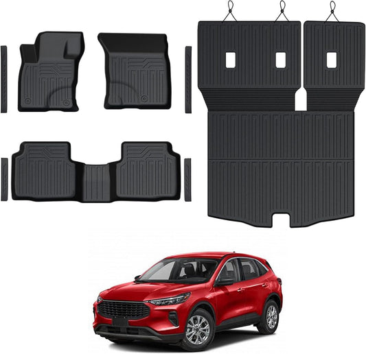 Floor Mats Set for Ford Escape 2020-2024 2025 Accessories (Not for Hybrid), Full Coverage All Weather Floor Mats Cargo Mat with Backrest Protectors & Door Sill Guards
