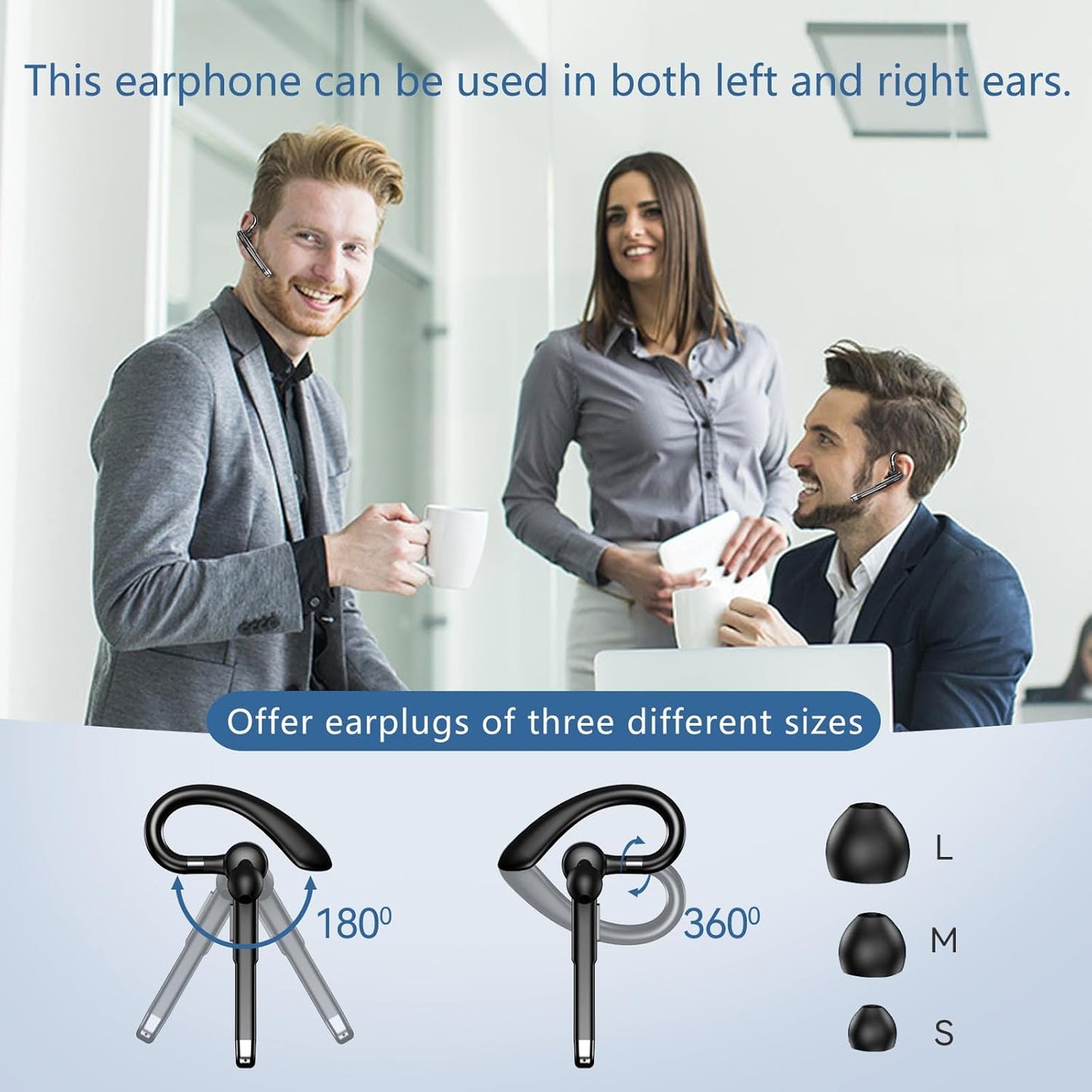 Bluetooth Headset, Wireless Bluetooth Earpiece with mic Trucker Headset for Phone Case Office Phones Built-in Microphone Manos Libres Noise Cancelling