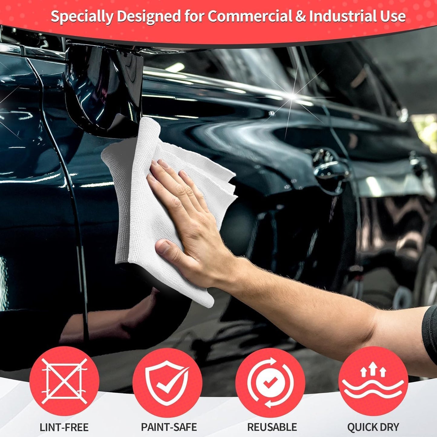 HOMERHYME White Microfiber Cleaning Cloth, 150 Pack Shop Towels All-Purpose Cleaning Rags, Bulk Lint-Free Washcloth Reusable Microfiber Towels for Cars Mechanic Garage & Housekeeping 11.5"*11.5"