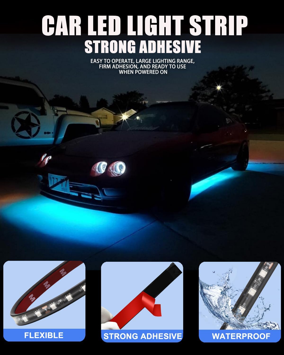 12V Led Light Strip 32CM Waterproof Ice Blue Led Strip Lights for Cars Motorcycles Golf Cart Interior & Exterior Marine Boat 5050 18SMD,Pack of 4