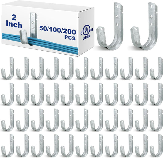 Gisafai 50 Cable Support J Hook, Cable Hooks for Hanging, Heavy Duty Metal Hooks for Wire Management, G60 Galvanized Steel (2 Inch)