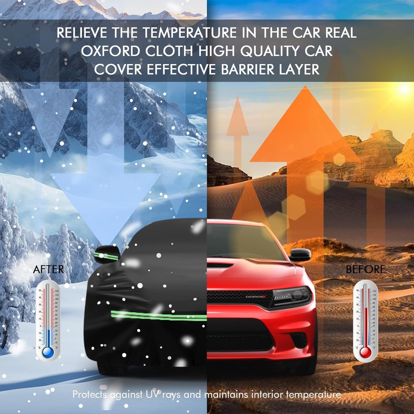 for 2006-2021 Dodge Charger Car Cover 210D Outdoor Waterproof UV Sun Rain Snow Protection, for SE SXT R/T Daytona, Custom-fit Protective Full Cover with Cotton Layer Windproof Strap Storage Bag