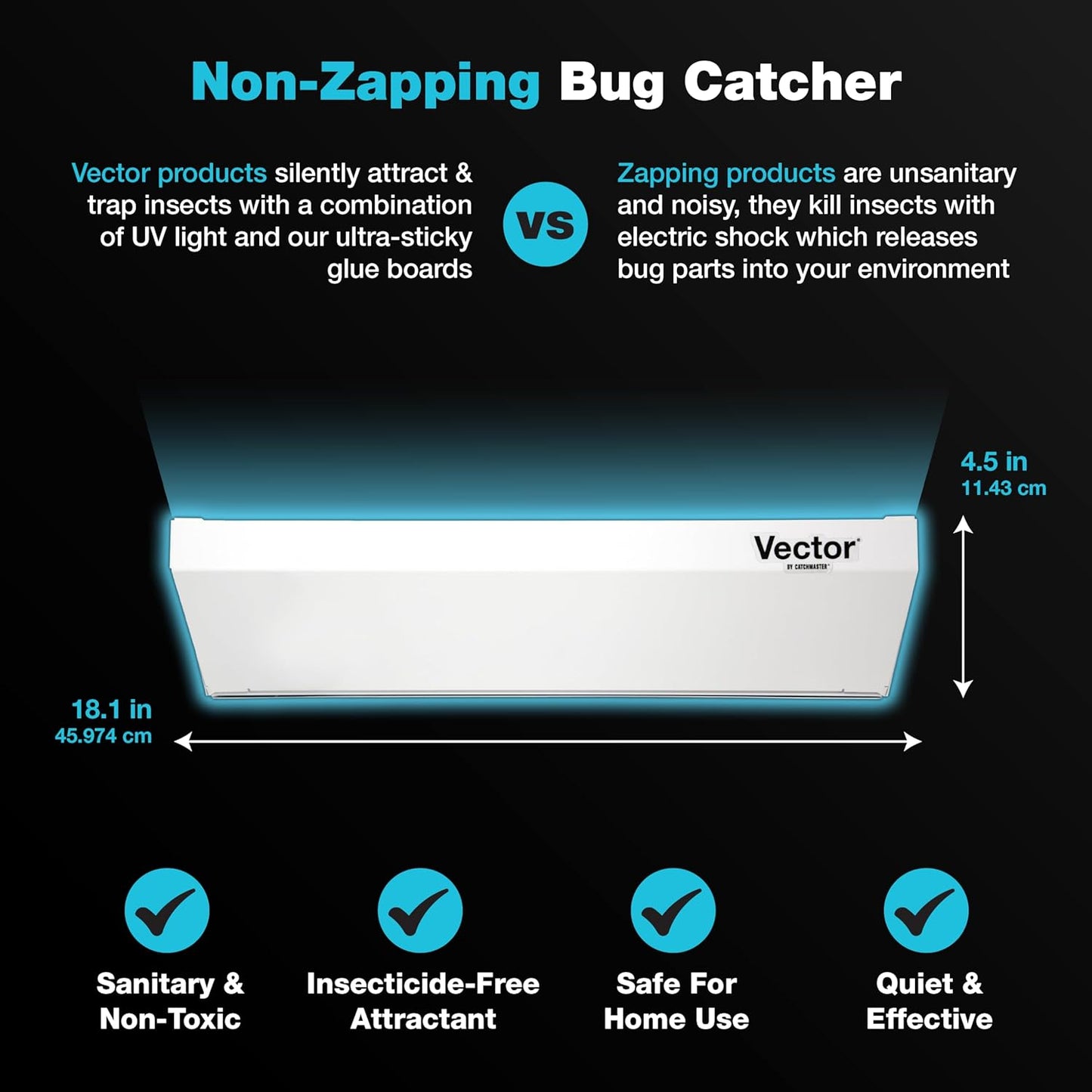 Catchmaster Vector Optima Light Trap, UV Light Fly Traps for Home, Gnat Traps for House Indoor, Shatterproof Bulbs, UV Lamp Insect Killer, Bug Catcher for Kitchen, Garage, & Warehouse - White