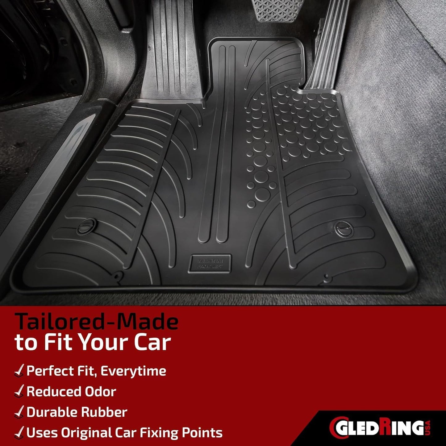 Gledring USA Custom Fit All-Weather Rubber Floor Mats Intended for Mercedes Benz EQC 2019-2022, No Trimming Required, Tailored Custom Fit, Protects from Rain, Mud, & Snow