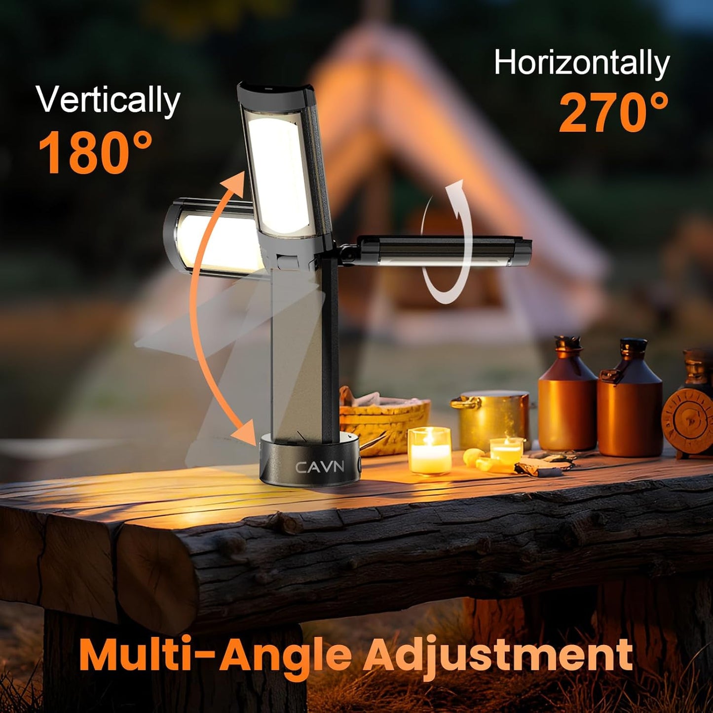 CAVN Rechargeable 10000mAh Camping Lights with Stand 6.5 ft Max Height, Portable Cordless LED Work Light 2200 Lumens 6500/4500/3500K Dimmable Camping Essentials Gear with Detachable Tripod, Black