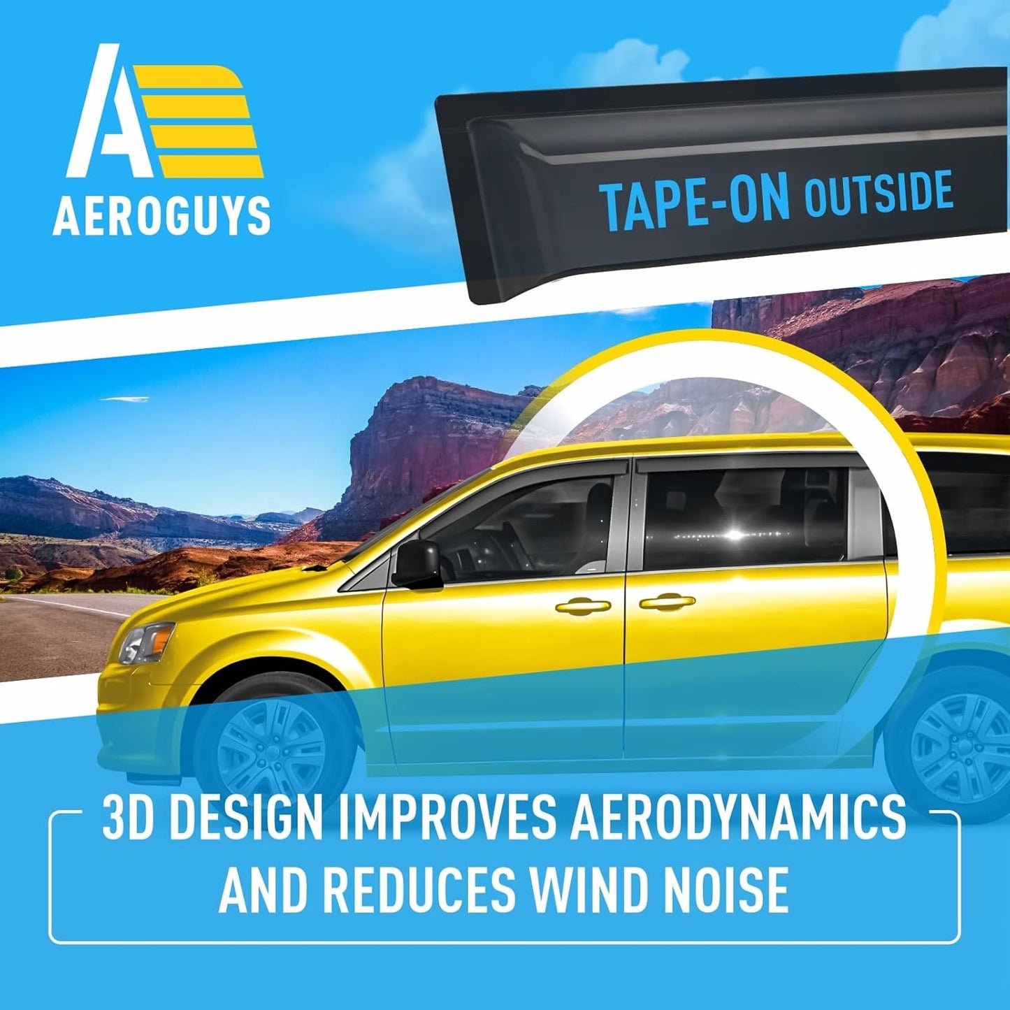 Extra Durable Window Deflectors Tape-On Window Visors Rain Guards Fit for Dodge Grand Caravan 2008-2020, Sun Visors, Wind Vent for Shades, Exterior Car Accessories - 4pcs. AG0027