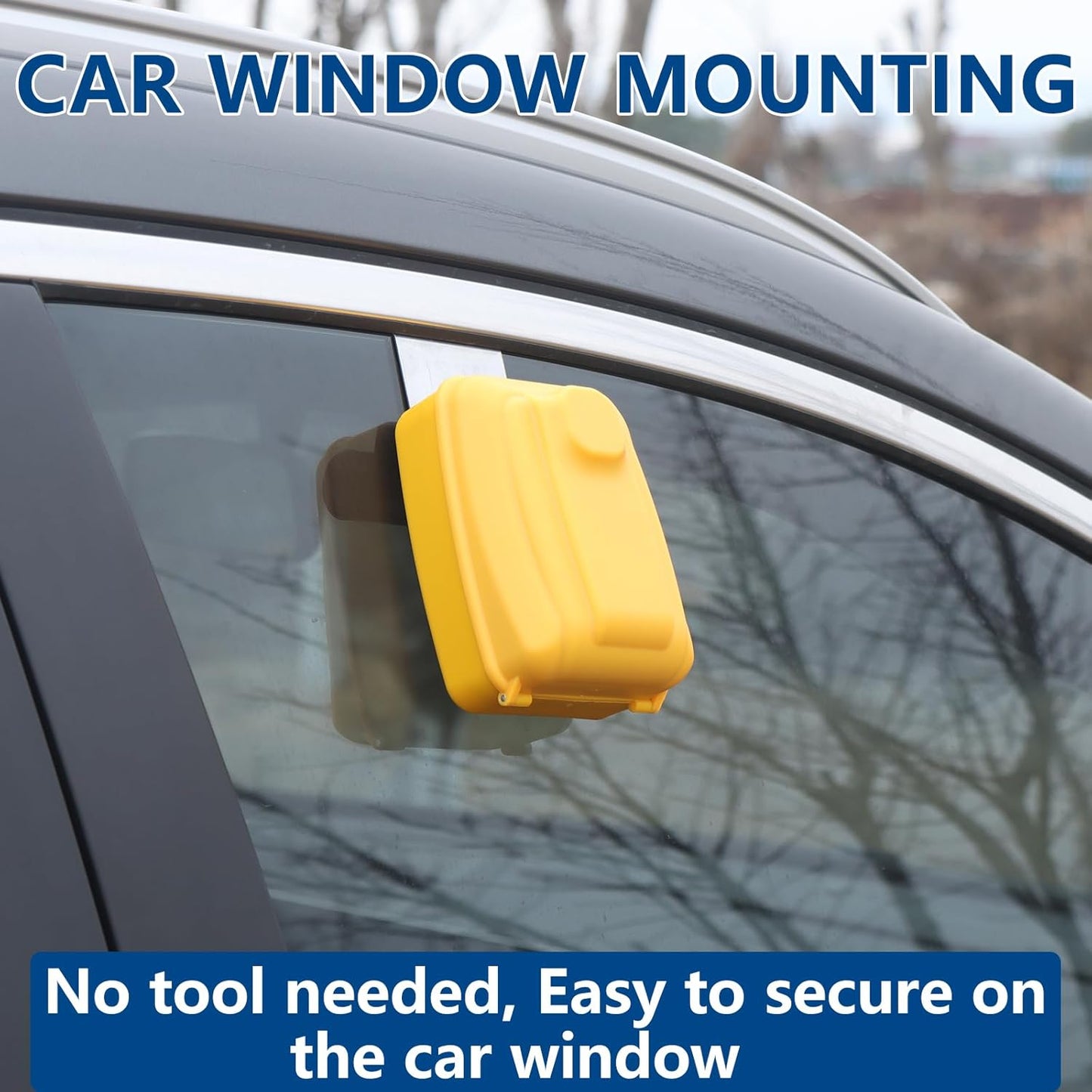 Car Window Punch Button Lock Box, Yellow Portable Car Key Lock Box with Key Labeling Tag, Sturdy Waterproof Large Capacity Lock Box for Turo, Ride Share, GetAround