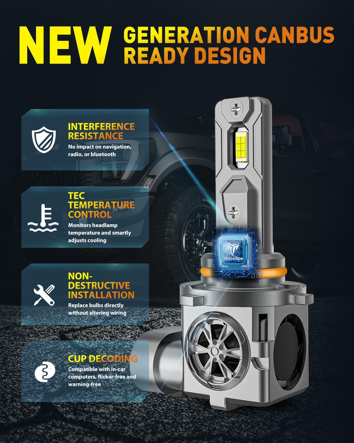 9005/HB3 LED Bulbs, 55,000LM 10X Super Brighter, 1:1 Halogen Size, 6500K Cool White, 70000Hrs Long Service Life with Cooling Fan, Plug and Play Light Kit, Pack of 2