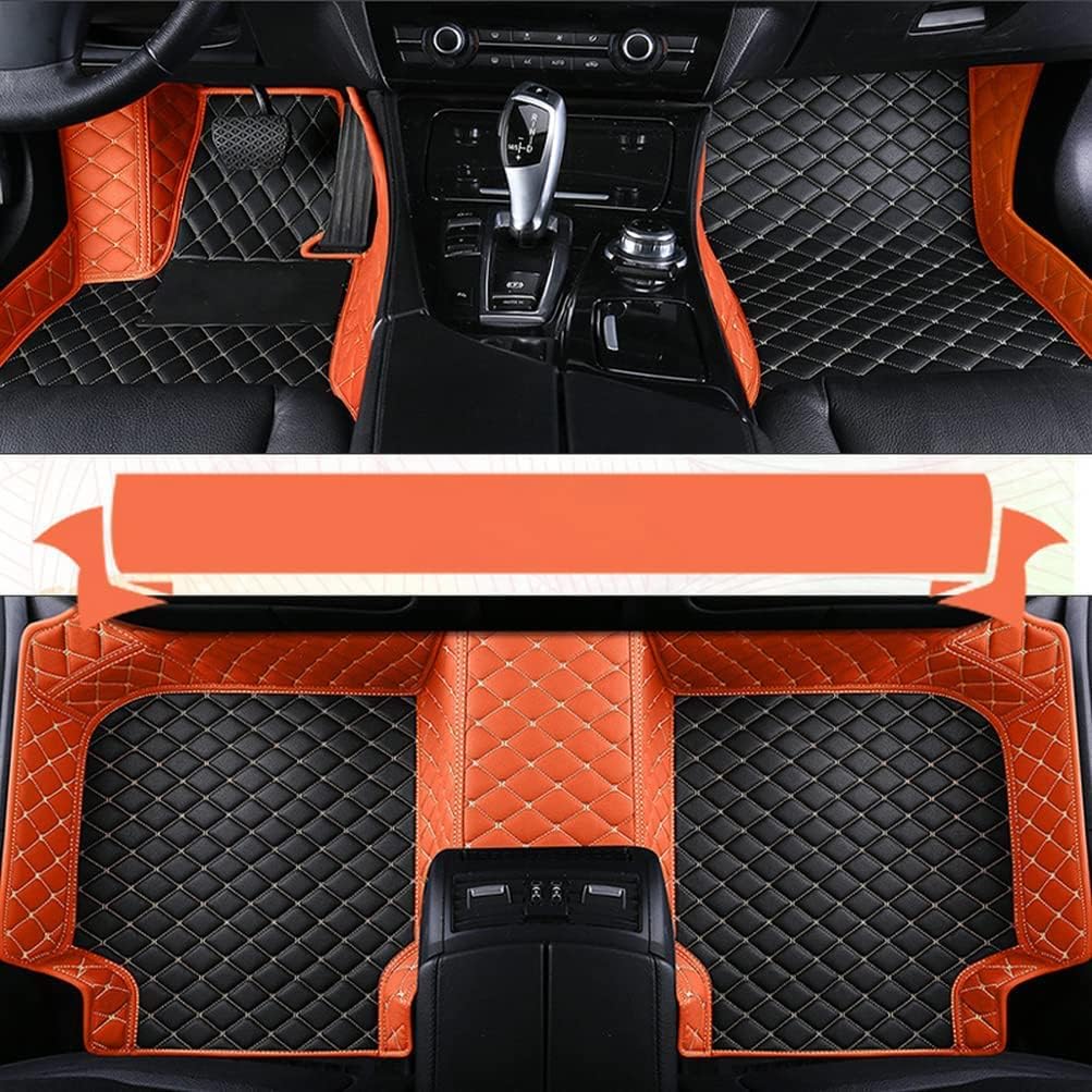 Custom All-Weather Protection Luxury Leather Floor Mats for Cars SUVs Trucks According Anti-Slip Leather Floor mats ﻿ (22,Orange and Black Beige)