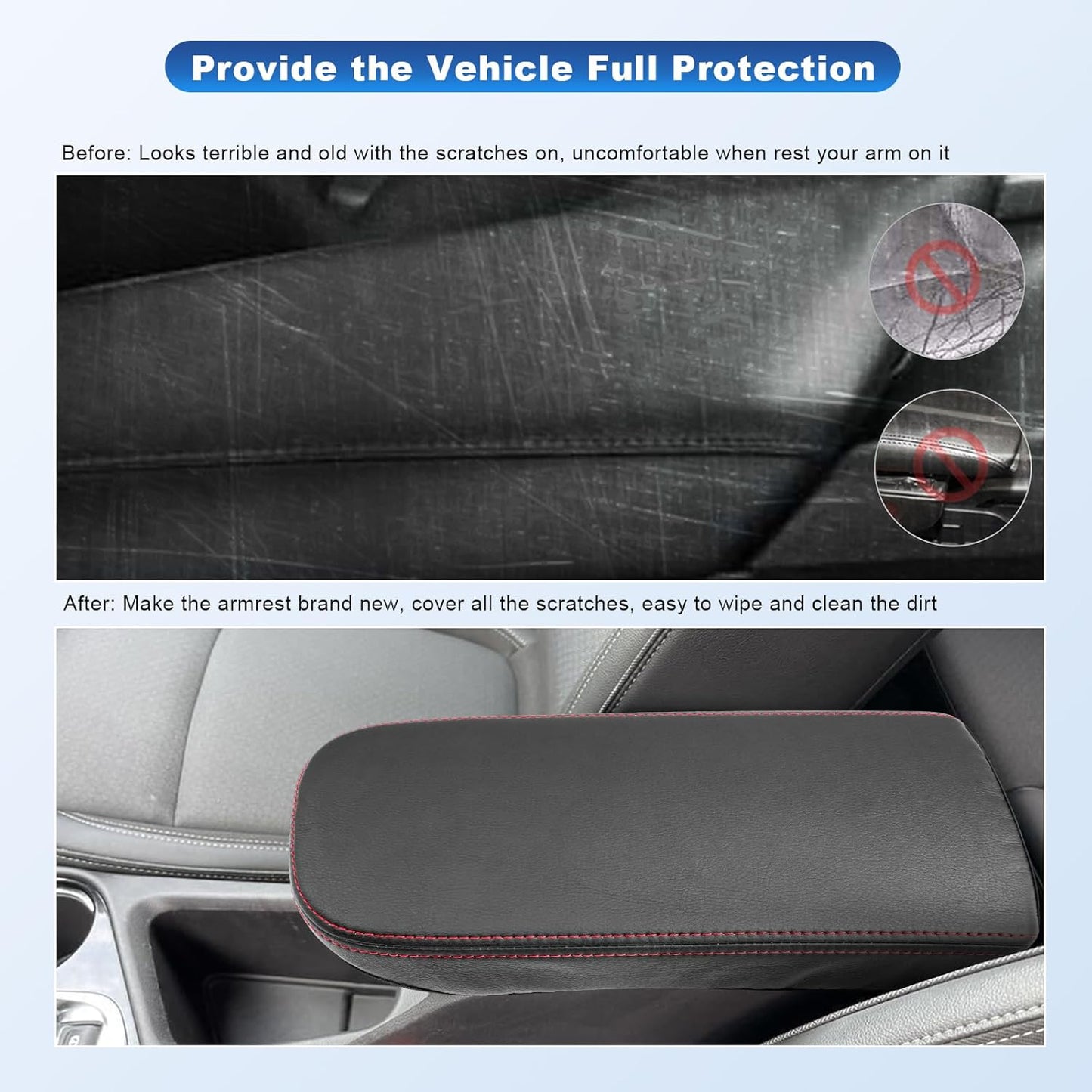 CDEFG 2024 2025 Trax Center Console Cover for 2024 2025 Chevy Trax Armrest Cover Middle Console Pad 2024 2025 Trax Accessories (Red Stitching)