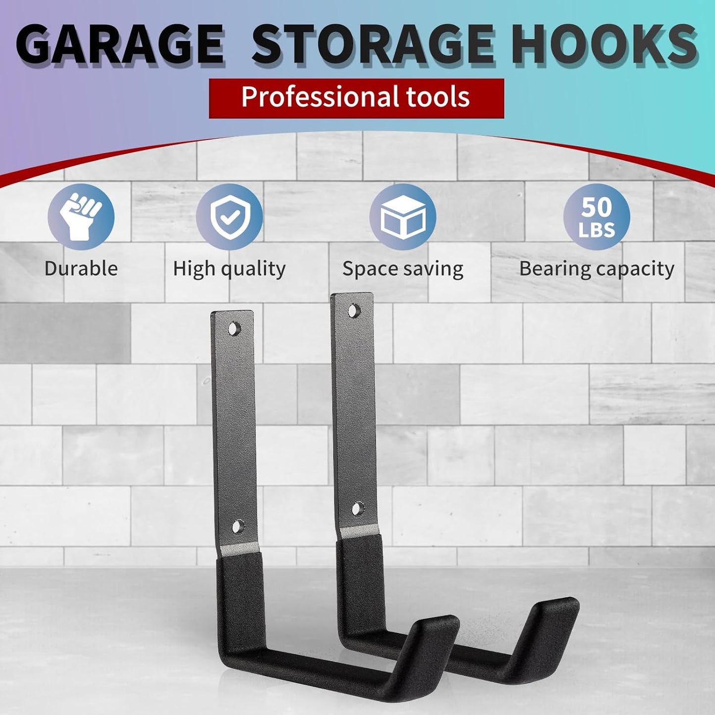 Heavy Duty Wall Hooks, Utility Hooks, Tool Organizer - Large Steel U Hooks for Garage & Garden, Hose Hanger (2 Pack)