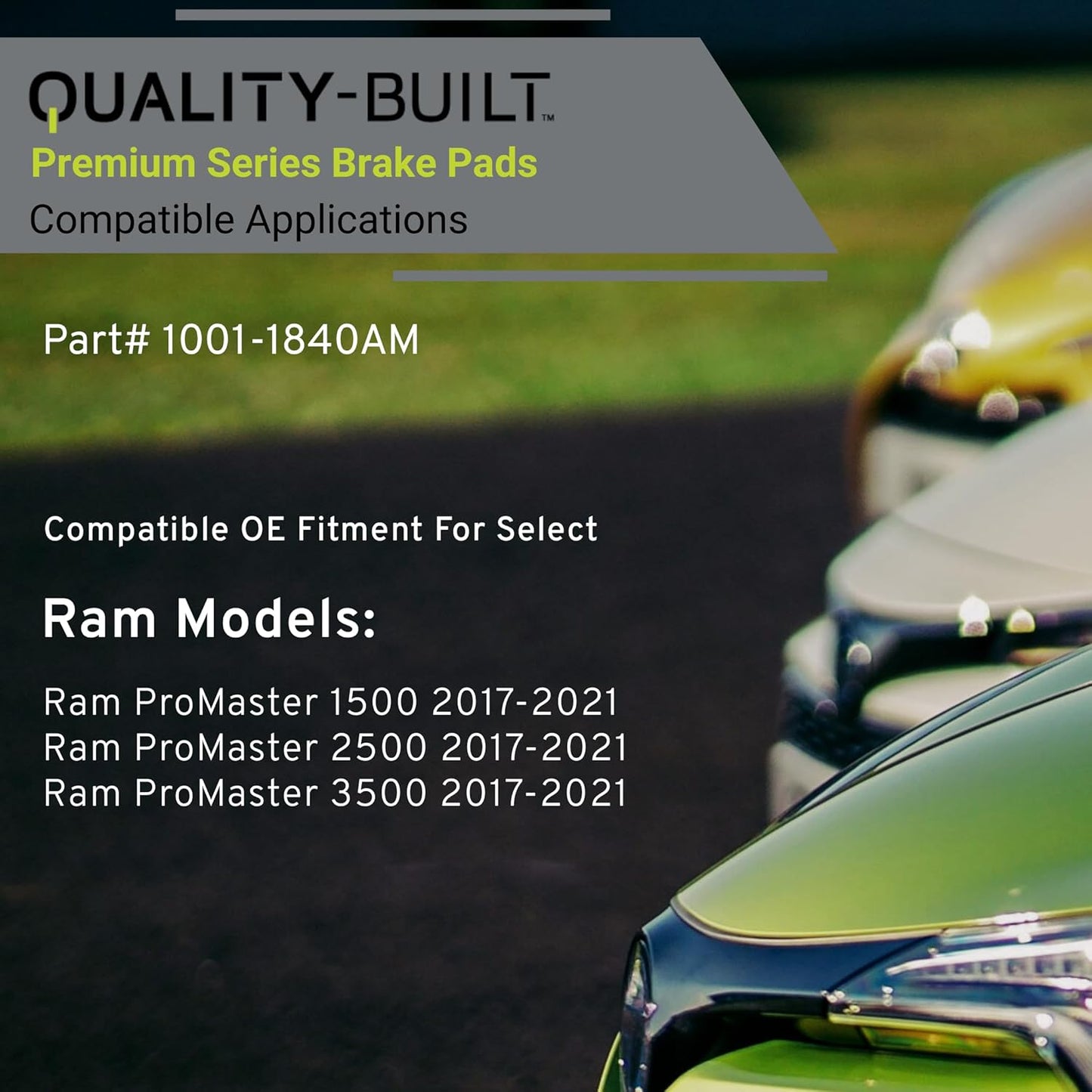 Premium Semi-Metallic Rear Brake Pads (1001-1840AM) Compatible with Ram ProMaster 1500 2017-2021, Ram ProMaster 2500 2017-2021, Ram ProMaster 3500 2017-2021