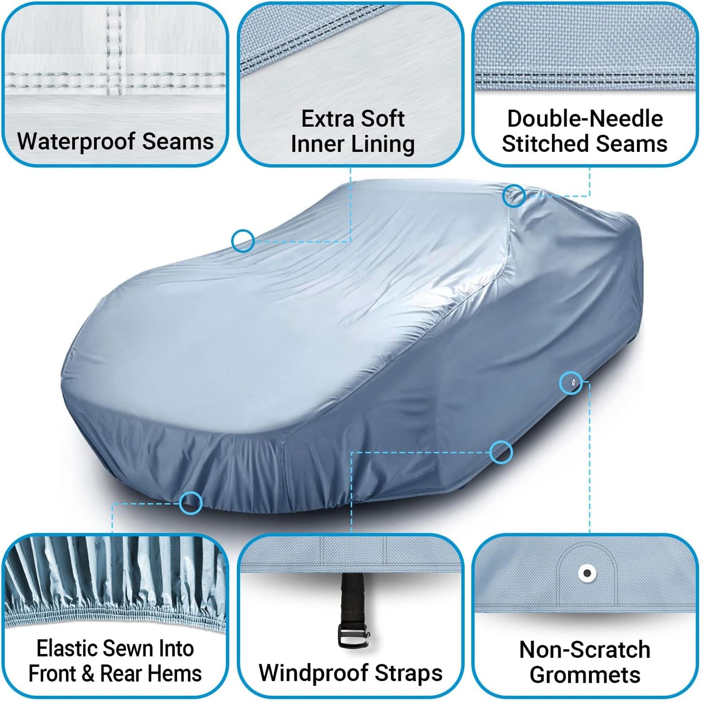 iCarCover Premium Car Cover for 1965-1976 Pontiac Safari Wagon Heavy Duty Waterproof All-Weather Automobiles Custom Fit Indoor Outdoor UV Snow Protection Covers with Straps and Bag