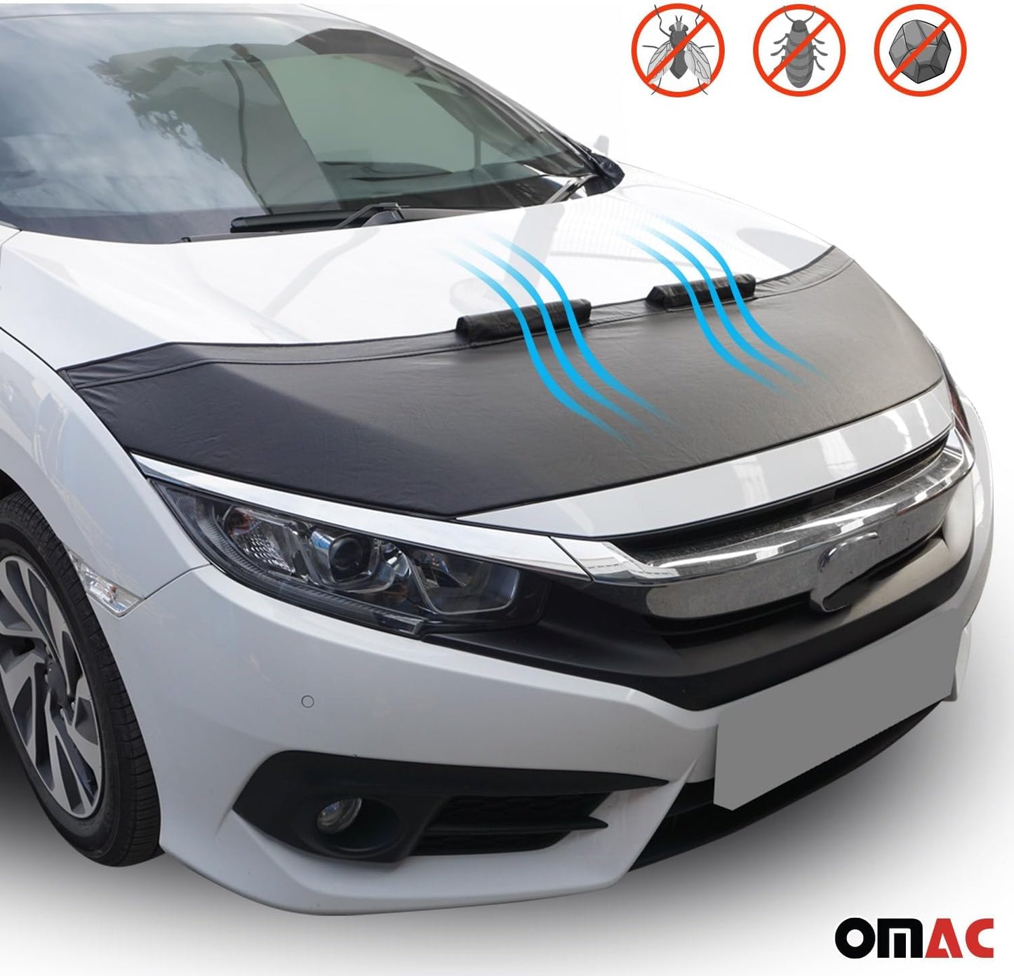 OMAC Car Bonnet Mask Hood Bra for Toyota Yaris 2013-2020 Black 1 Pc