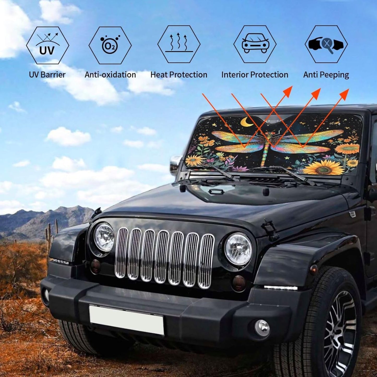 Floral Dragonfly Car Sun Shade Windshield Sunshade Foldable Front Window Shield Cover for Truck SUV