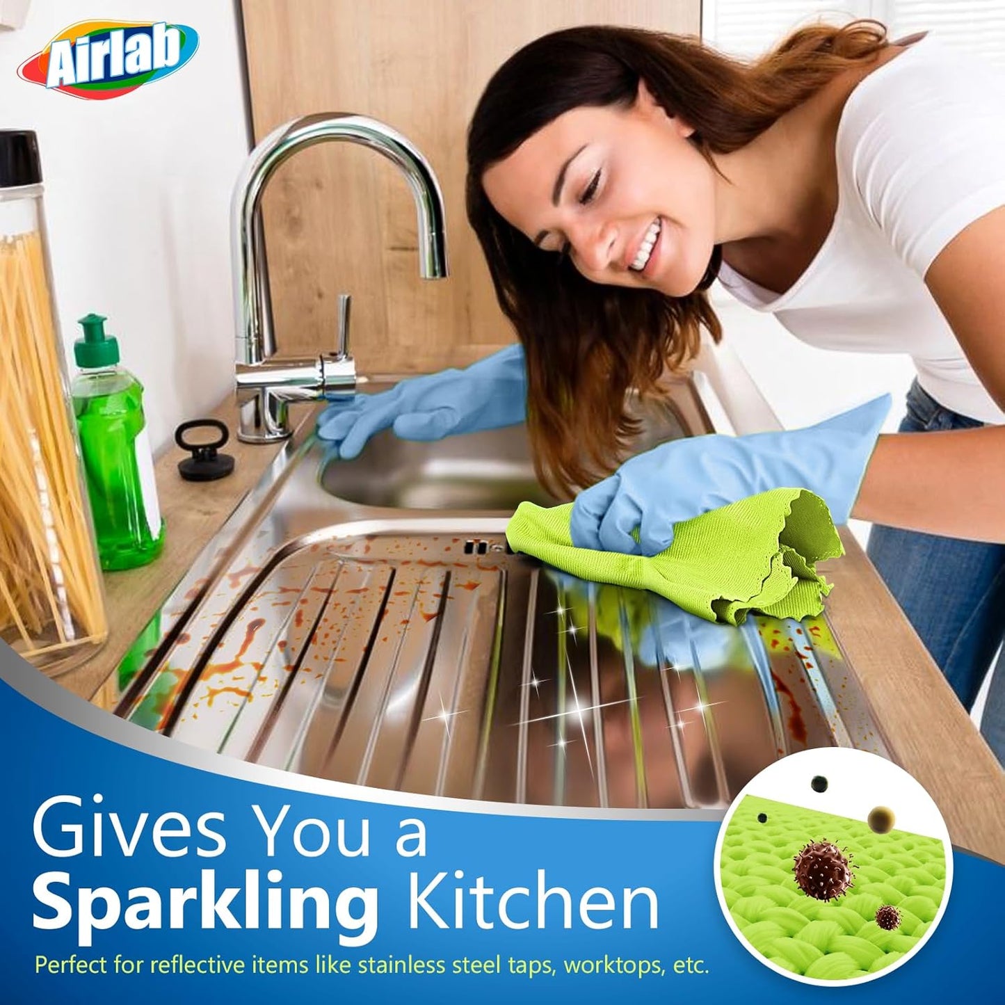 Microfiber Cleaning Cloth Glass Window Stainless Steel Mirror Polishling Rags Eyeglass Windshield Household Nano Sparkle Cloth Lint Free Cloth Cleaning Supplies Shiny Wipes, Pack of 8, 16" x 12"