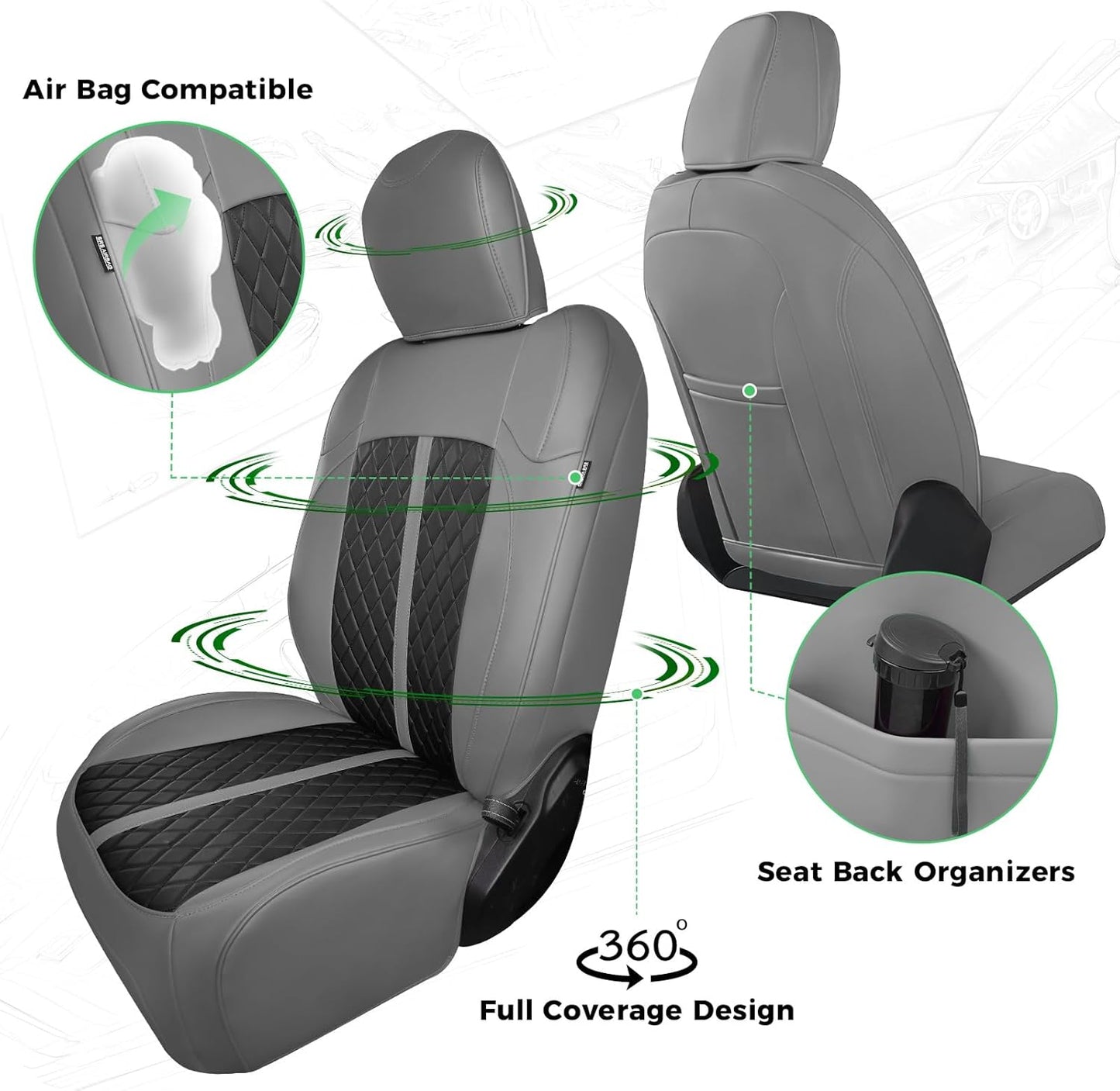 for Jeep Wrangler Seat Covers 4Door JK 2013 2014 2015 2016 2017, Custom Fit Car Seat Cover Full Set, Luxury Leather Seat Protectors, Waterproof SUV Interior Cushions Accessories, Gray Black
