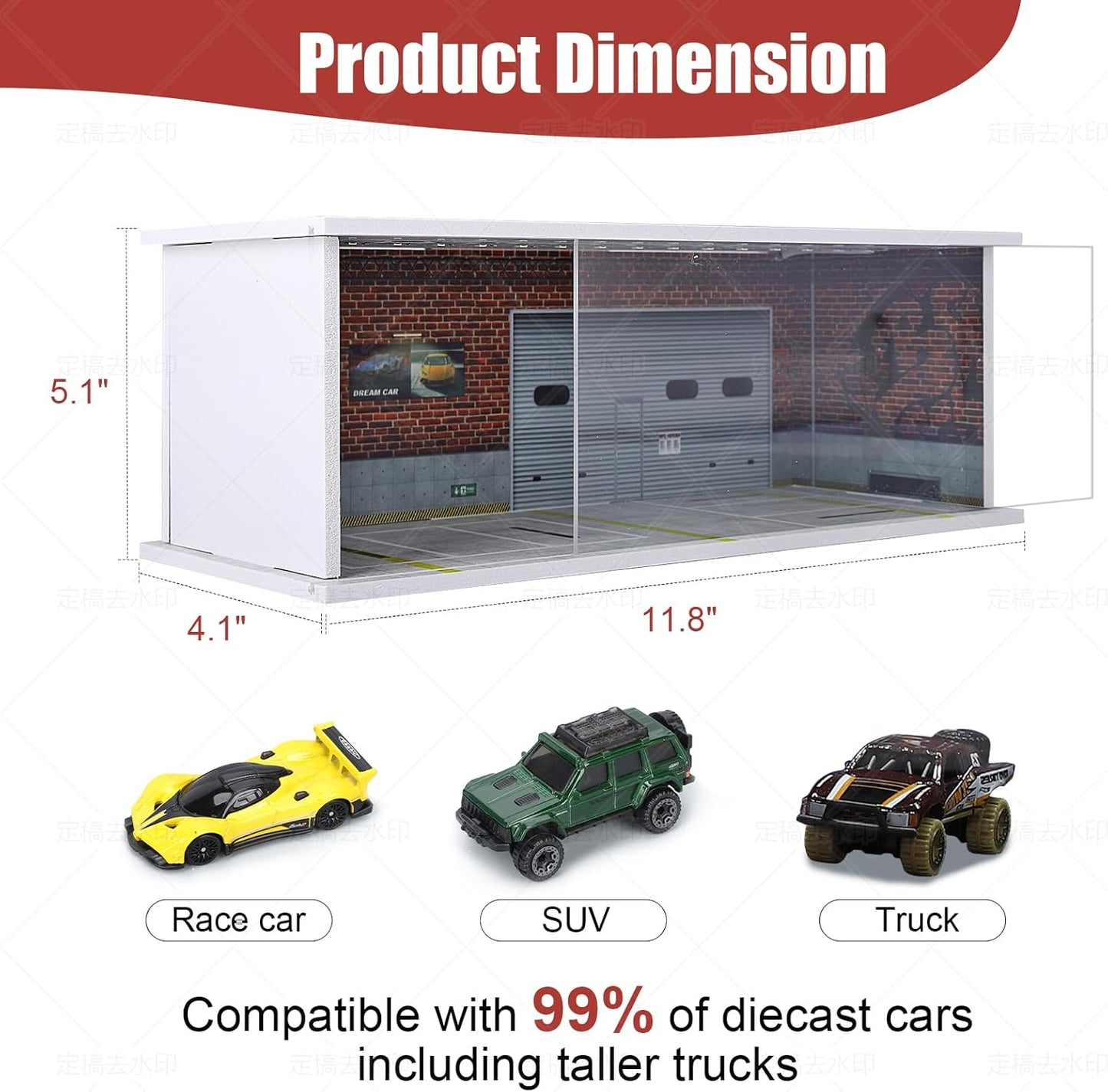 Display Case for Hot Wheels: Stackable Parking Garage for 1/64 Scale Matchbox Toy Car, Foamboard Storage for Monster Trucks with LED Light and Acrylic Cover, Depot