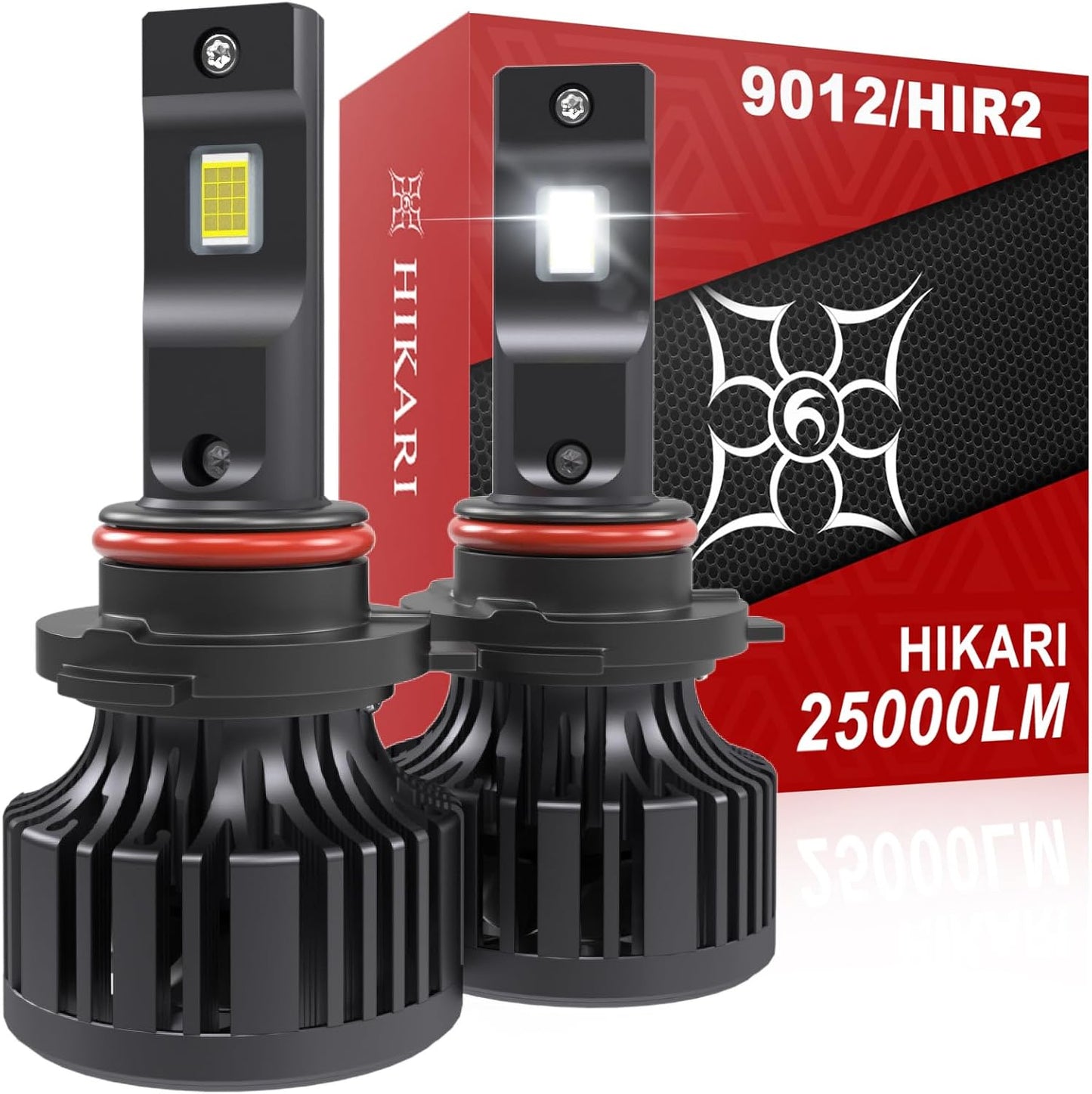 Hikari 2025 25000LM 9012 HIR2 Dual Beam LED Bulbs, Fog Light, 45W Upgraded Core Chips, High Lumens LED Kit, 6000k Cool White, IP68 Waterproof, Pack of 2