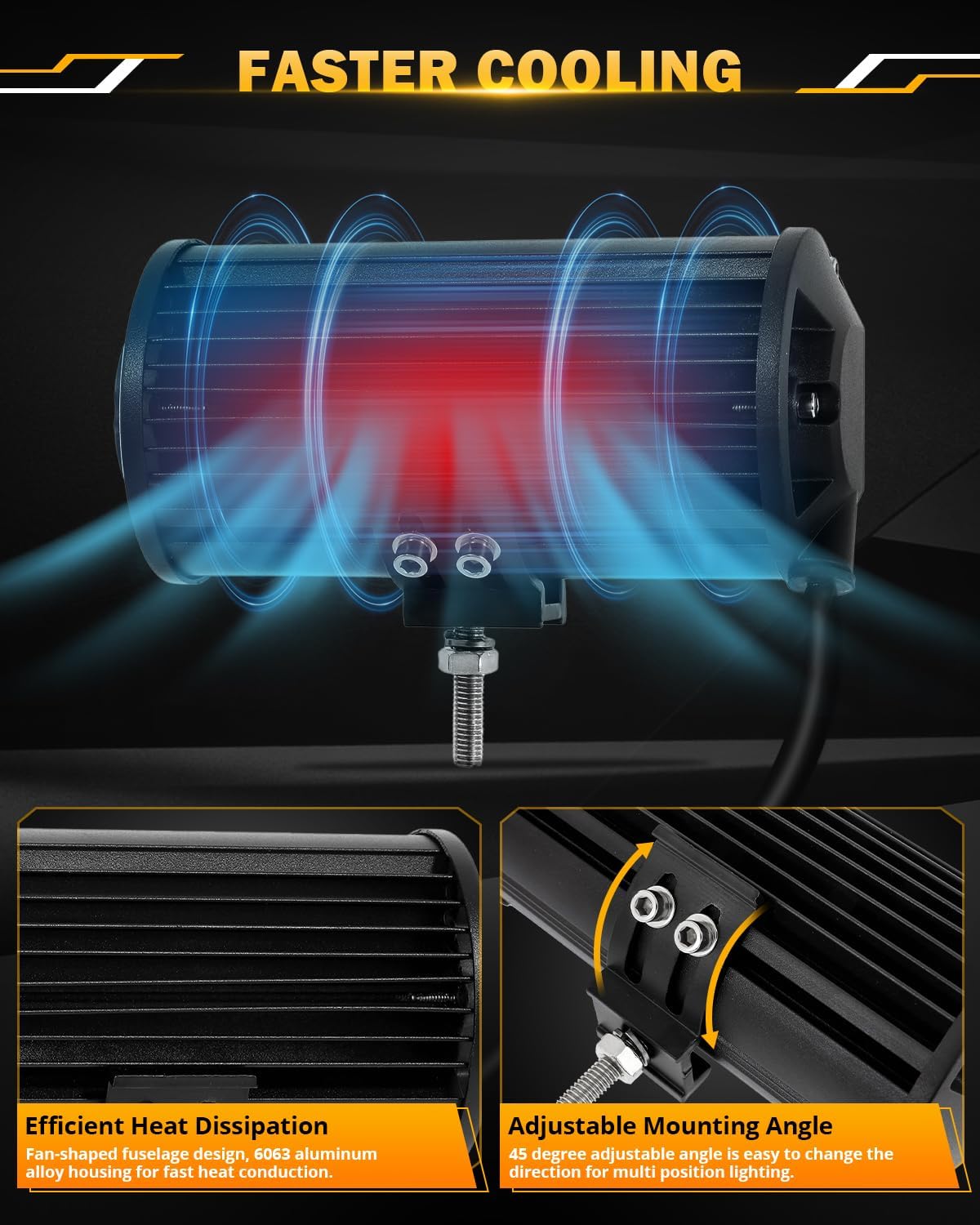 Auxbeam 7 Inch 300W LED Light Bar, 6 Modes Strobe Amber Pod Lights Yellow Fog Light Dual Color Spot Flood Offroad Driving Lights, Memory Function LED Work Lights for Truck Car ATV