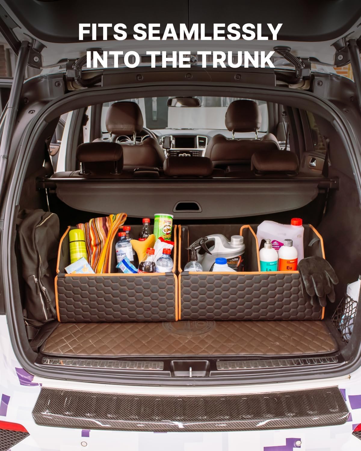 Car Organizers Set SUV Sedan Truck – Foldable Storage Boxes for Auto Accessories, Road Trips, Travel Essentials, Vehicle Organization, Great Gift for Men & Women Drivers – Hexy 17+21 Inch