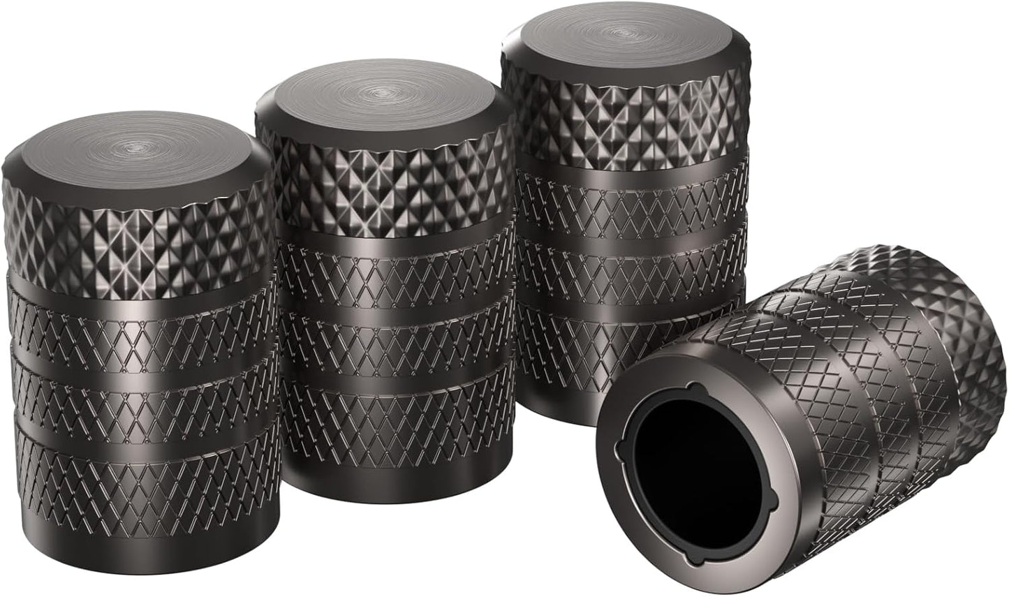 CKAuto Tire Valve Stem Caps, Grey, 4 pcs/Pack, Anodized Aluminum Tire Valve Cap Set, Corrosion Resistant, Universal Stem Covers for Cars Trucks Motorcycles SUVs and Bikes