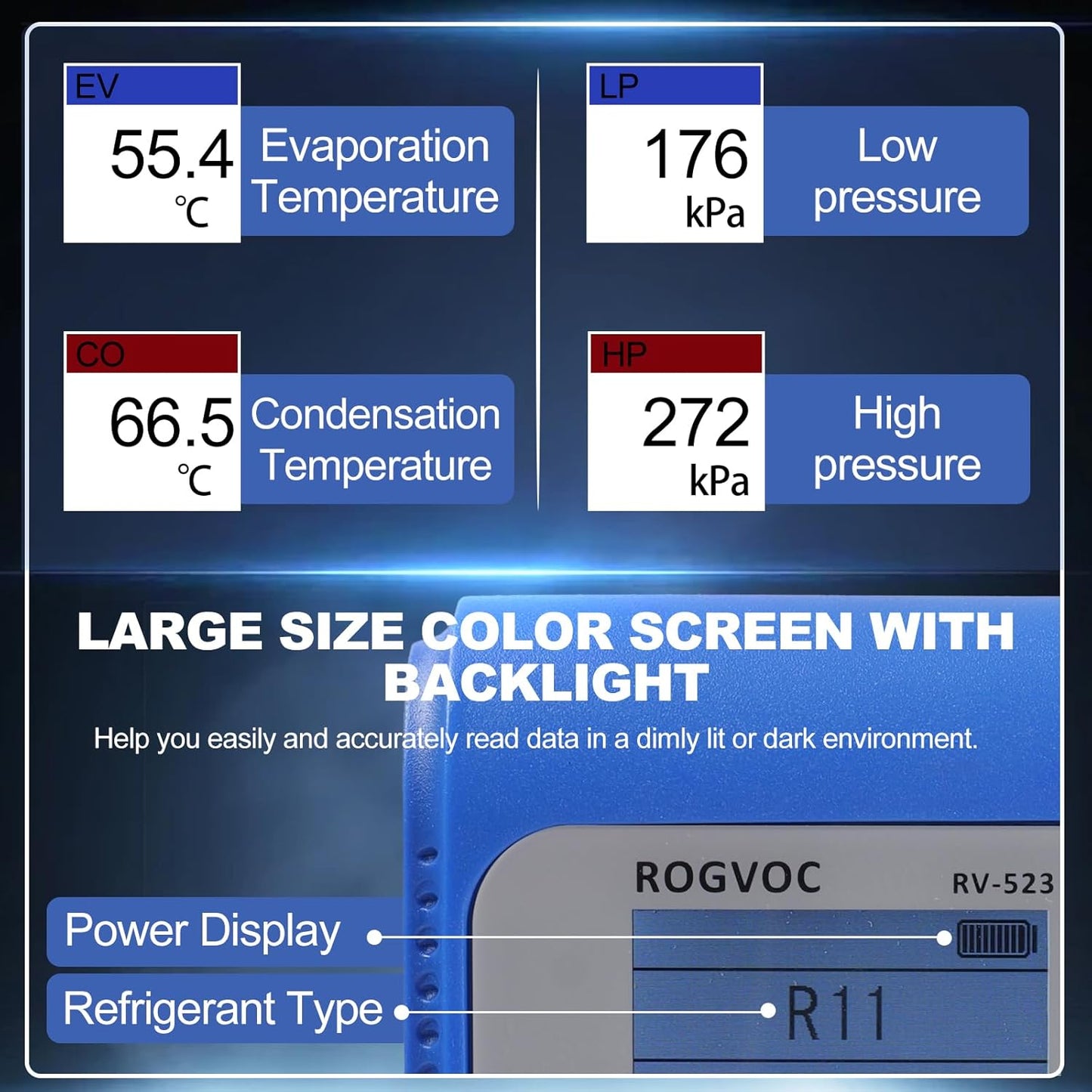 Digital Manifold Gauge Set, HVAC Pressure and Air Tightness Test Gauges, Refrigerant AC Gauges with 3 Hoses, for R22/R410A/R134A Refrigerant Recharge Kit