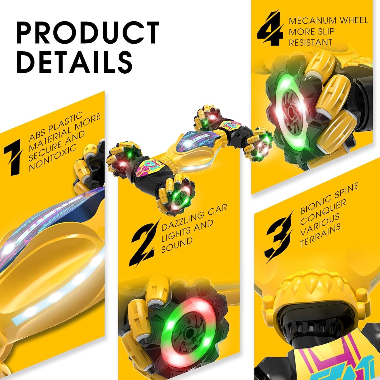 Gesture RC Car - Gesture Sensing RC Stunt Car Toys for Boys Girls Aged 6-12, 2.4GHz 4WD Hand-Controlled Remote Control Twist Car with Lights Music - Best Birthday Gifts for Kids