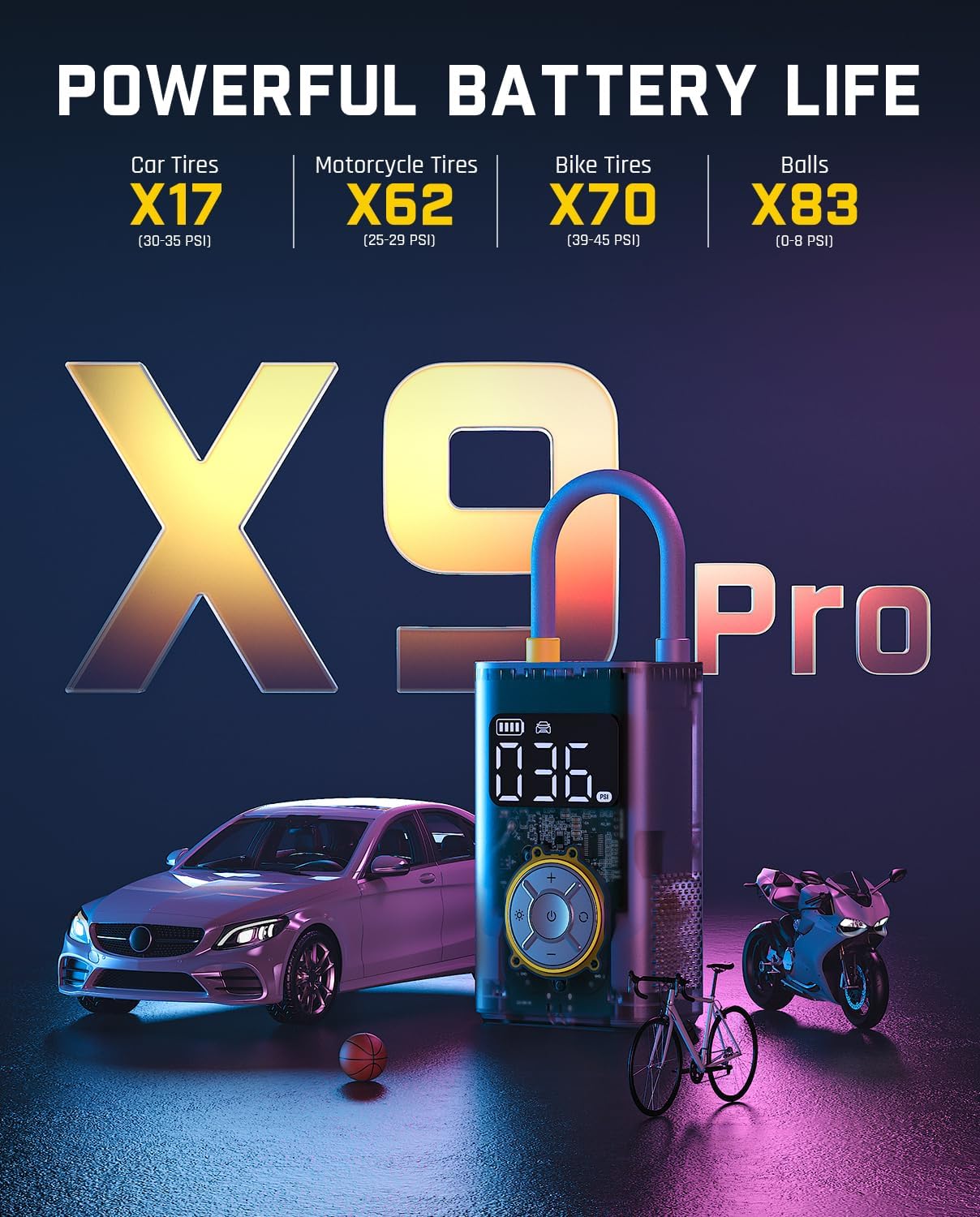 Fanttik X9 Pro Portable Tire Inflator for Compact Car, 1Min Jet-Inflate Electric Bike Pump with Digital Tire Pressure Gauge, 150PSI Air Compressor for Electric Bikes, Motorcycle, Ball, Mechanical Gray