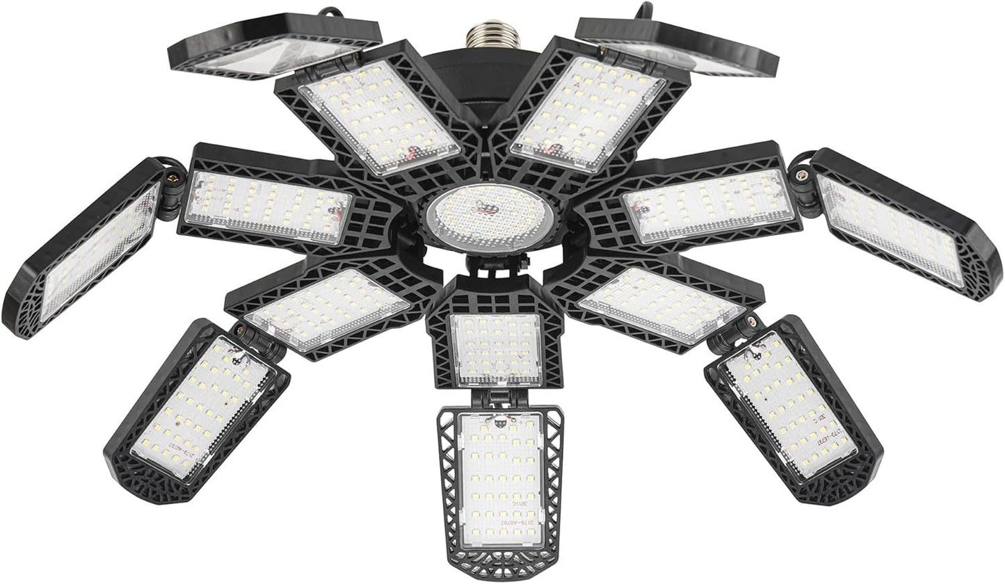 LED Garage Light,Super Bright Screw in E26/E27 Ceiling Shop Work Lamp, 300W 30000 Lumen Deformable Basement Bulb Fixture with 14+1 Adjustable Panels, Lighting for Workshop, Attic