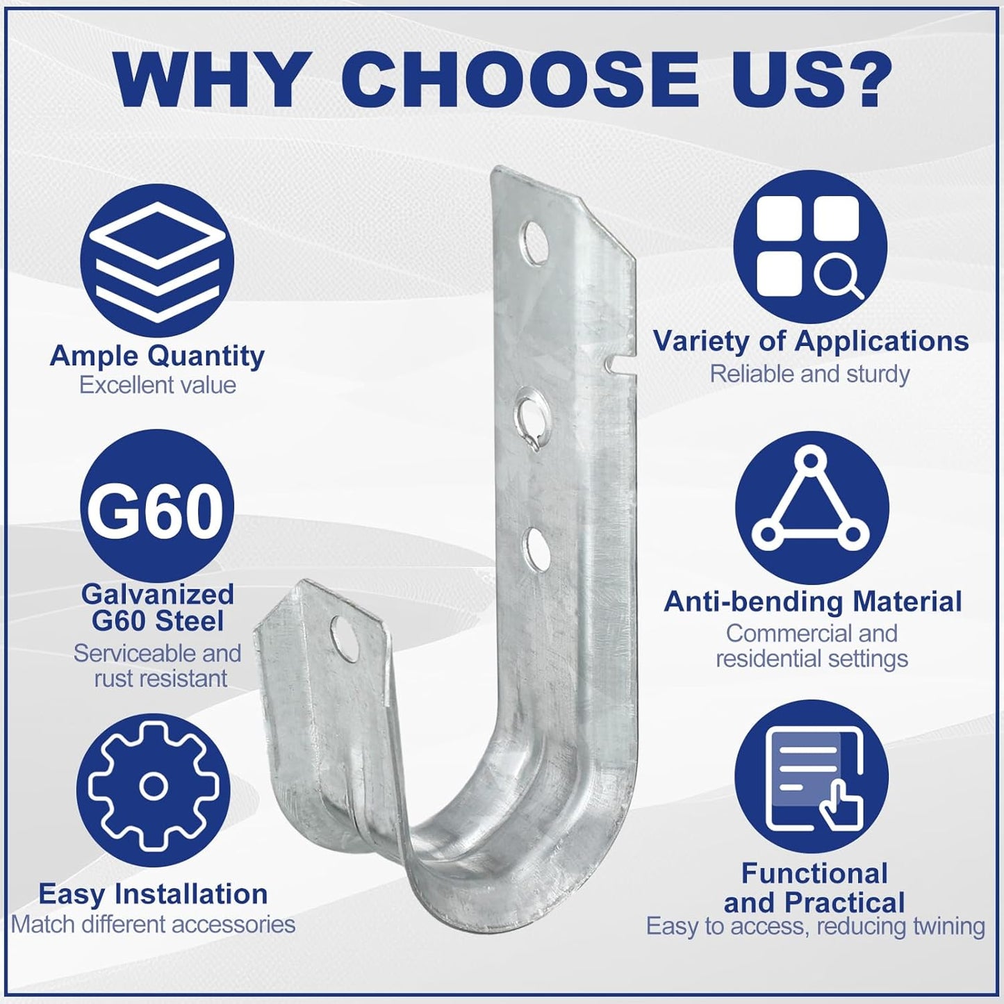 Gisafai 50 Cable Support J Hook, Cable Hooks for Hanging, Heavy Duty Metal Hooks for Wire Management, G60 Galvanized Steel (1/5-16 Inch)