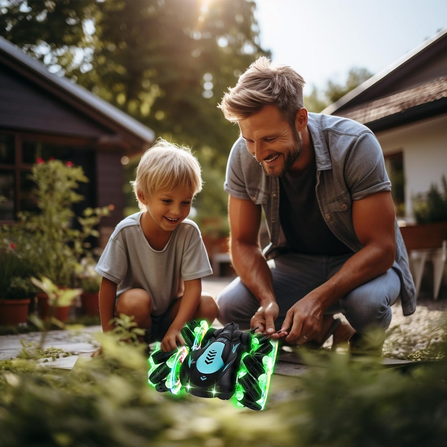 Gesture Sensing RC Stunt Car with Light, 2.4G 4WD Hand Controlled Gravity Remote Control Car Toy with 360° Flips Car for Boys Age 6 and Up Blue