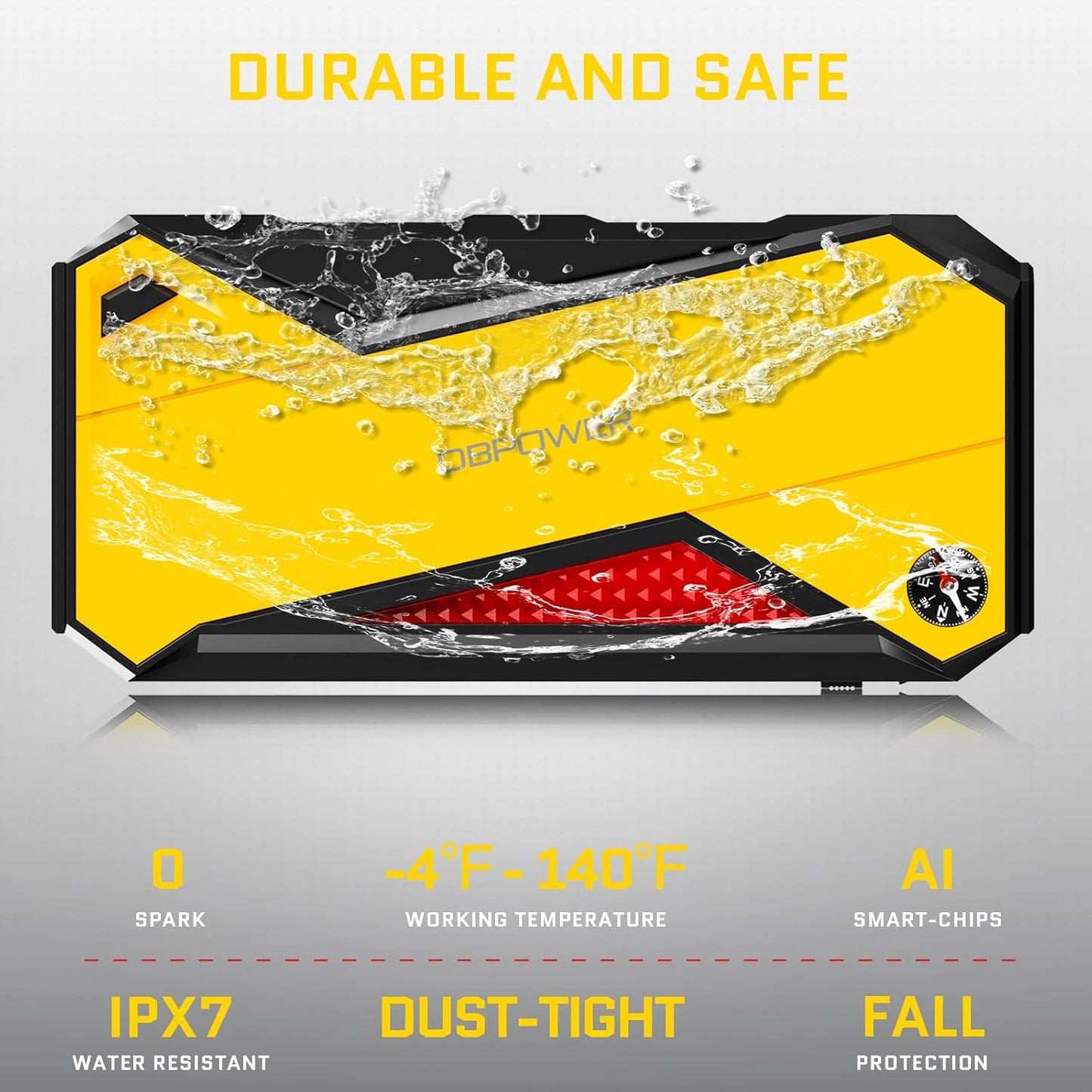 DBPOWER Peak 1600A 18000mAh Portable Car Jump Starter(up to 7.2 Gas, 5.5L Diesel Engines) Battery Booster with Smart Charging Port, LCD Display, Intelligent Jumper Clamps, Compass and LED Light