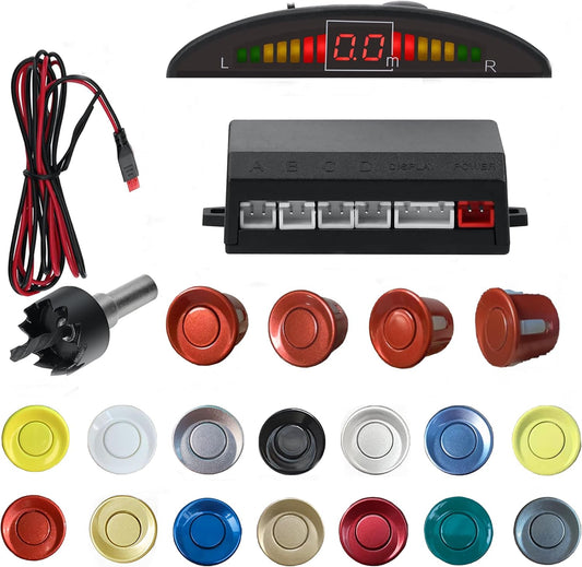 Car Reverse Backup Parking Sensor Radar Systemkit The LED Display with 3 Colors can Both Shows Distance Data and warn You with beep Sound Adjustable Volume Compact and Easy to Install(Red)