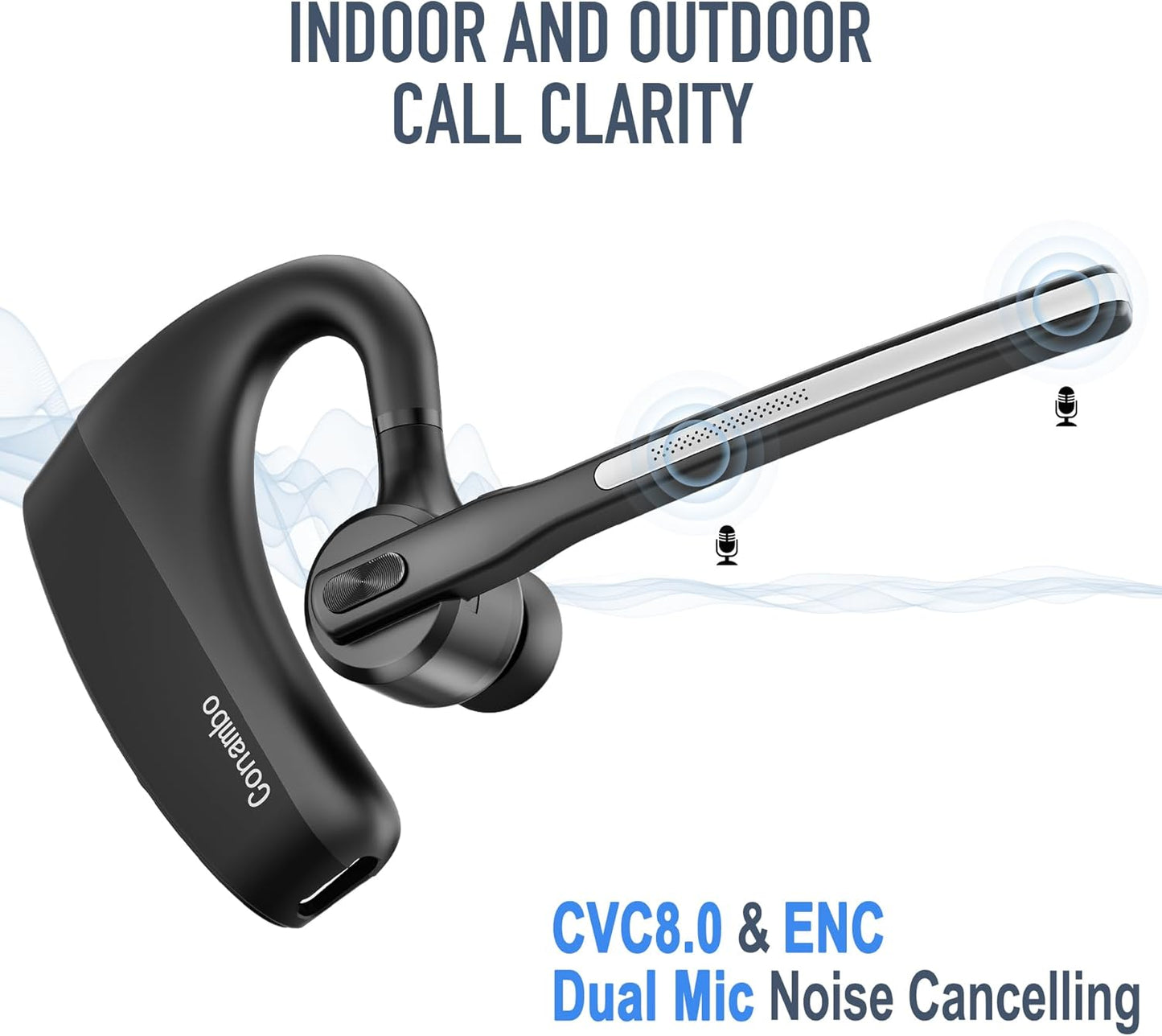 Conambo Bluetooth Headset 5.2 with CVC8.0 Dual Mic Noise Cancelling Bluetooth Earpiece 16Hrs Talktime Wireless Headset for Truck Driver iPhone Android Cell Phones