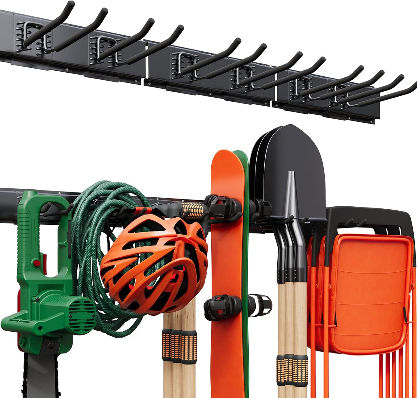 Garage Tool Organizer Wall Mount 48", Garage Wall Organizer 400 lbs, Heavy Duty Garages Organizers and Storage with Adjustable Hooks, Garden Tool Storage Rack for Shovels, Hoses, Ladders