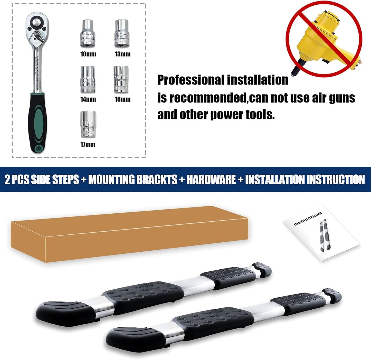 COMNOVA Running Boards Side Steps Step Bars Compatible for 07-21 Toyota Tundra Double Cab（3/4 Size Rear Doors, OE Style Oval 5 Inches Stainless Step Bars