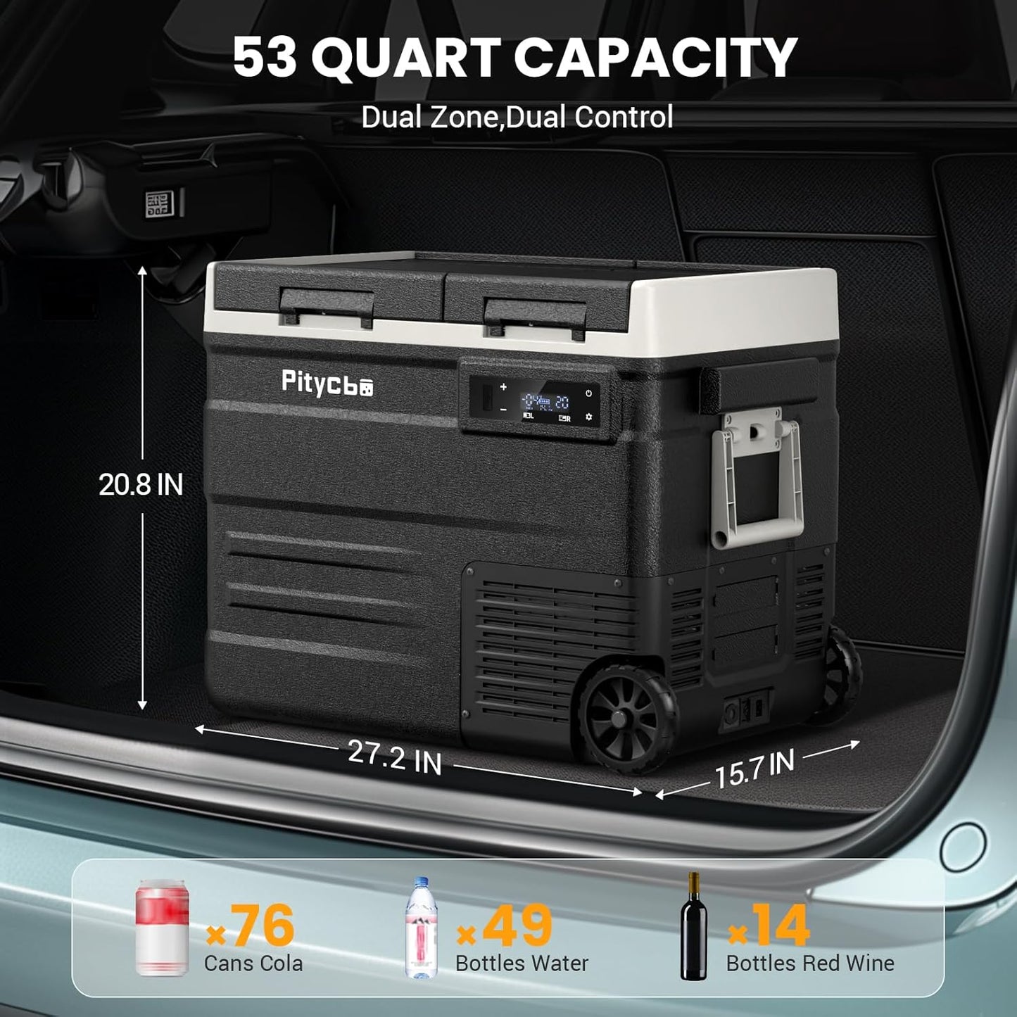 Car Refrigerator 12v Portable Fridge for Car, Auto 53 Quart Dual Zone Freezer Compressor Cooler, -4℉—68℉ 12/24V DC 100~240 Volt AC for Truck, Camping, Travel, Vehicles, RV