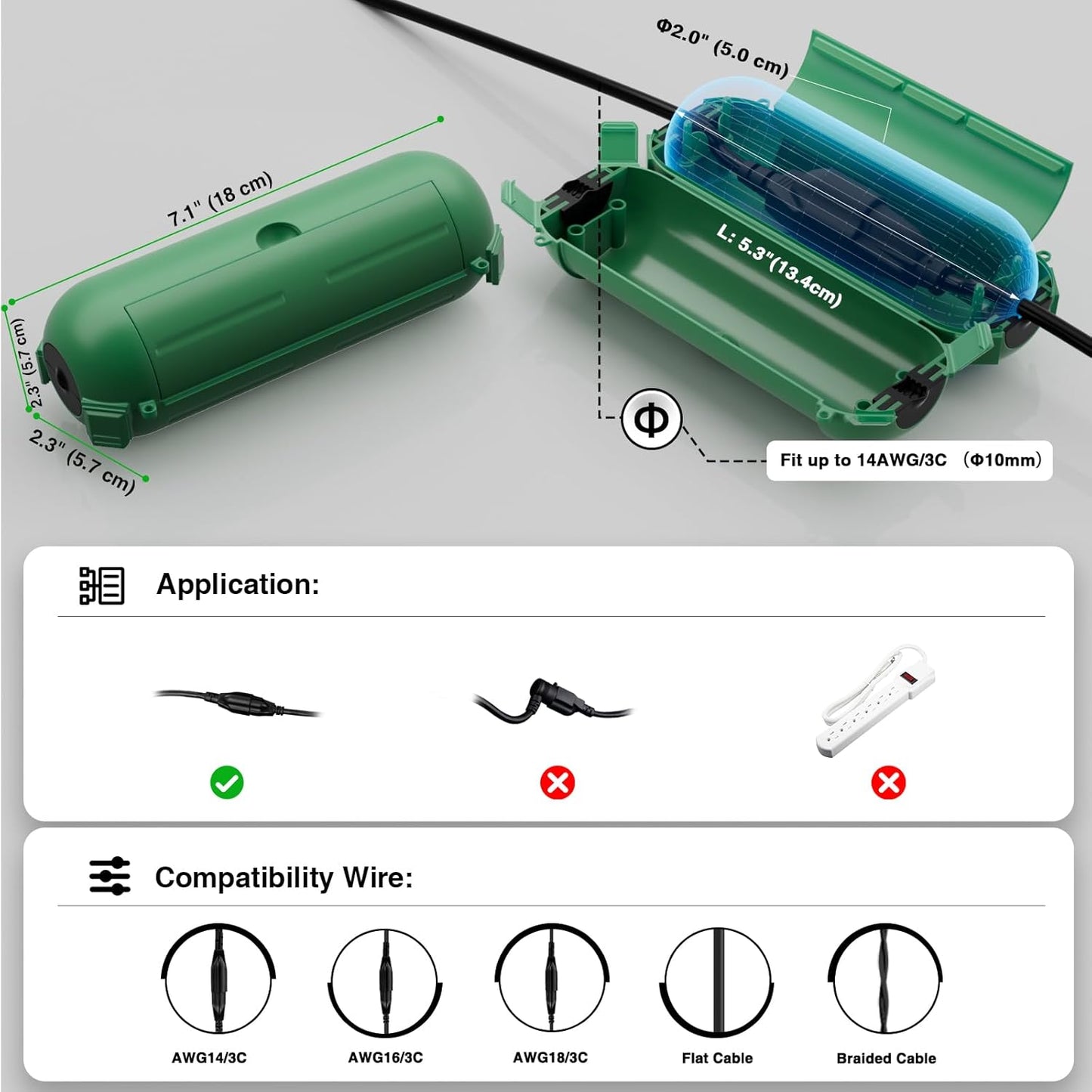 Flemoon [3 Pack] Outdoor Extension Cord Safety Cover, IP44 Weatherproof Electrical Box to Protect Outdoor Outlet, Plug, Socket, Halloween, Christmas Holiday Decoration Light, Green