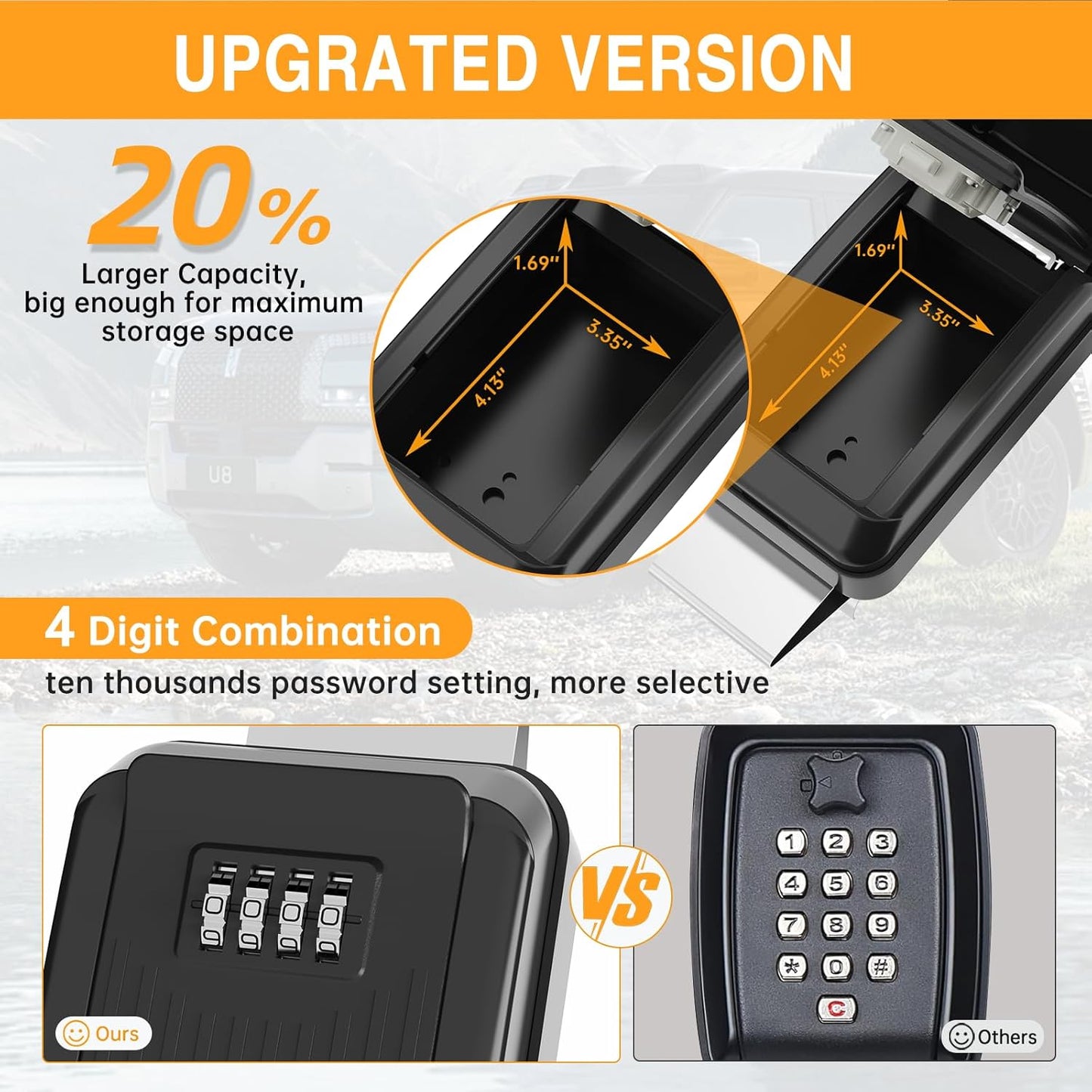 Car Window Lock Box for Turo, Car Key Lock Box, 4-Digit Combination Lockbox, Larger Capacity Security Key Hiders for Ride Share, Turo, GetAround(New Verison)