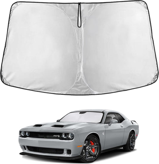 EcoNour Windshield Sun Shade Compatible for Dodge Challenger (2015-2025) | 4-Layer Front Window Shade for Coupe Models | 240T Sunshade Accessories | UV & Heat Blocker for Challenger Windshield