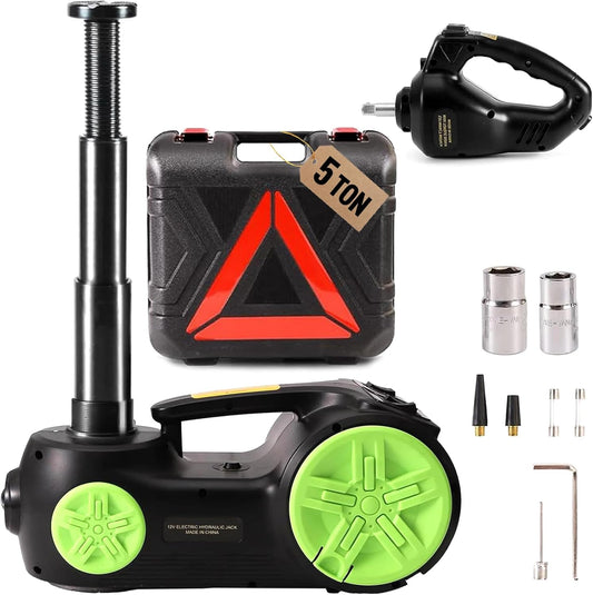 Electric Car Jack Set 5 in 1 Floor Jack Hydraulic Jack Kit 5 Ton Truck Tire Jack Lift with Integrated Tire Pump and Impact Wrench for SUV Truck Sedan Vehicle Roadside Emergency Tire Change