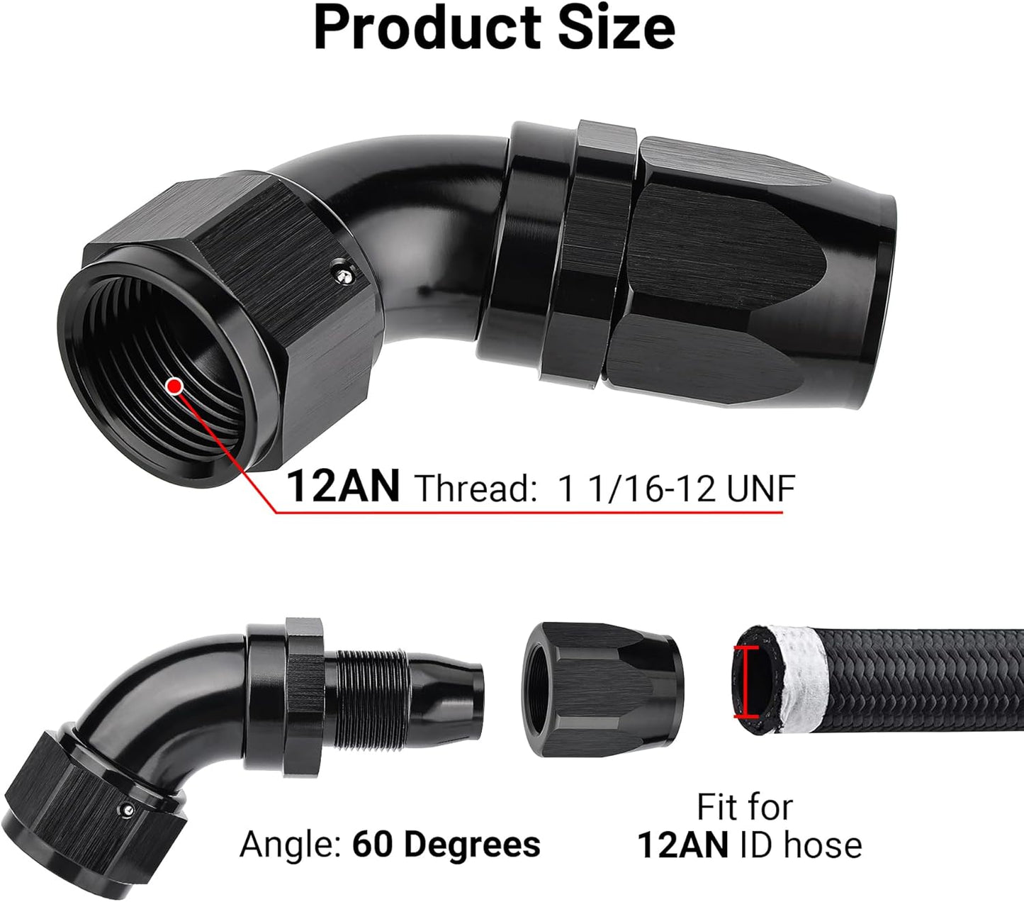 EVIL ENERGY 12AN 60 Degree One Piece Full Flow Hose End Fitting Swivel For CPE Braided Hose