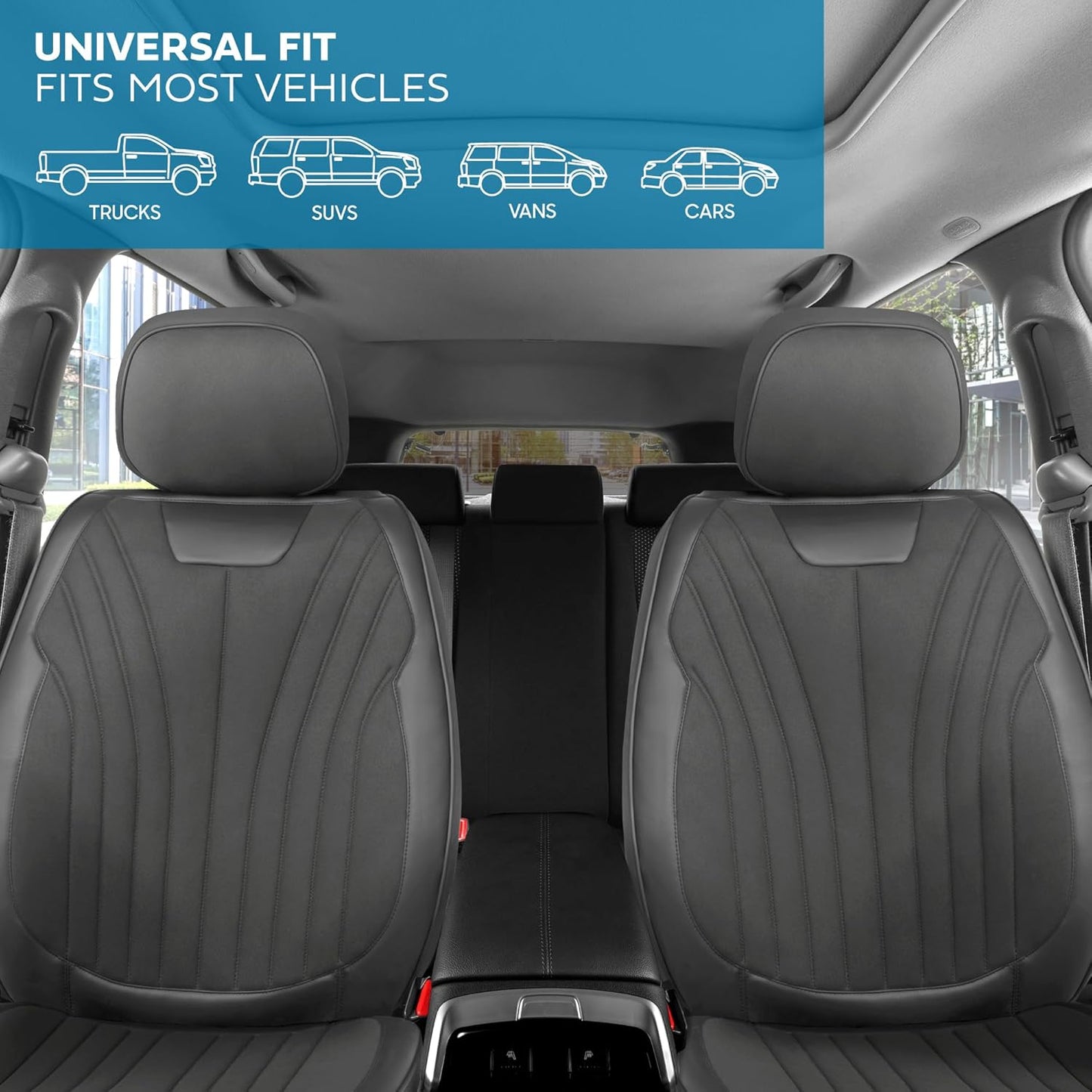 Elite Edition Faux Leather & Suede Seat Covers for Cars, Trucks, & SUV - 2 Charcoal Car Seat Covers for Front Seats - Universal Fit Car Accessories Automotive Interior Protector for Cars