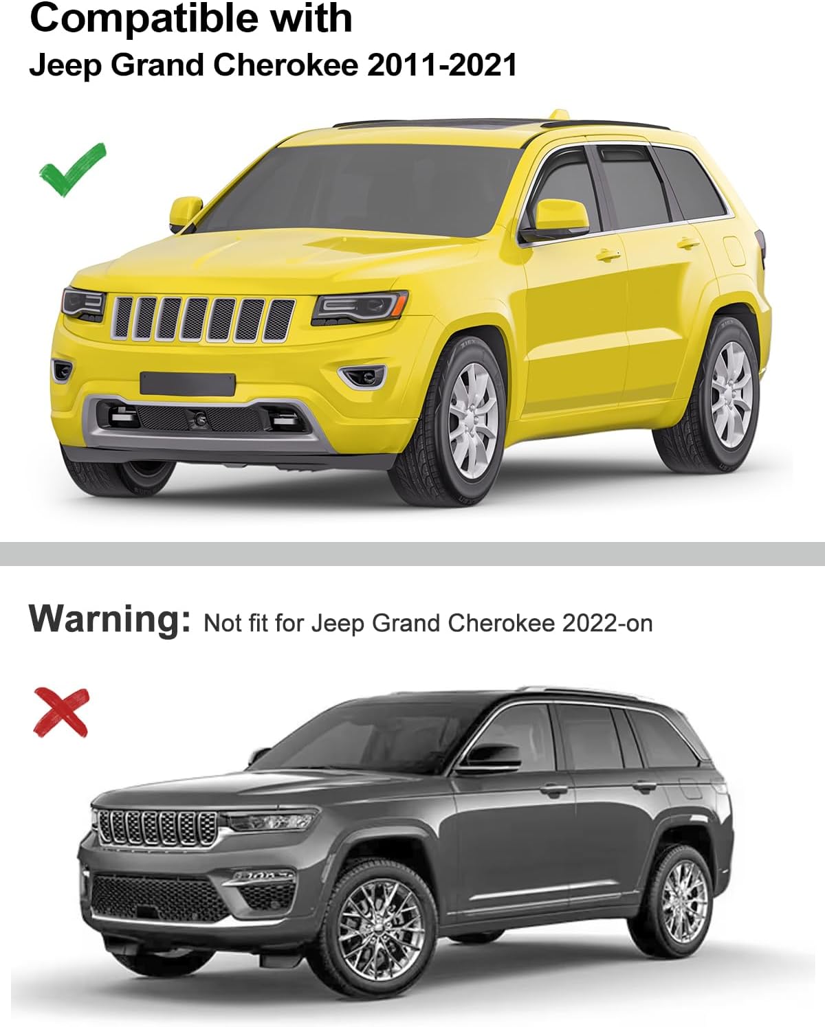 in-Channel Window Rain Guards Fit for Jeep Grand Cherokee 2011-2021 Limited Extra Durable Window Deflectors Vent Visors Shades Car Accessories Visors Rain Guards -4 pcs