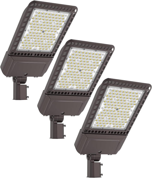 Led Parking Lot Light 300W 45,000LM Slip Fitter Led Street Pole Light with Dusk-to-Dawn Photocell 5000K 100-277V IP65 Waterproof 3Pack Commercial Area Lighting for Parking Lot, Roadways