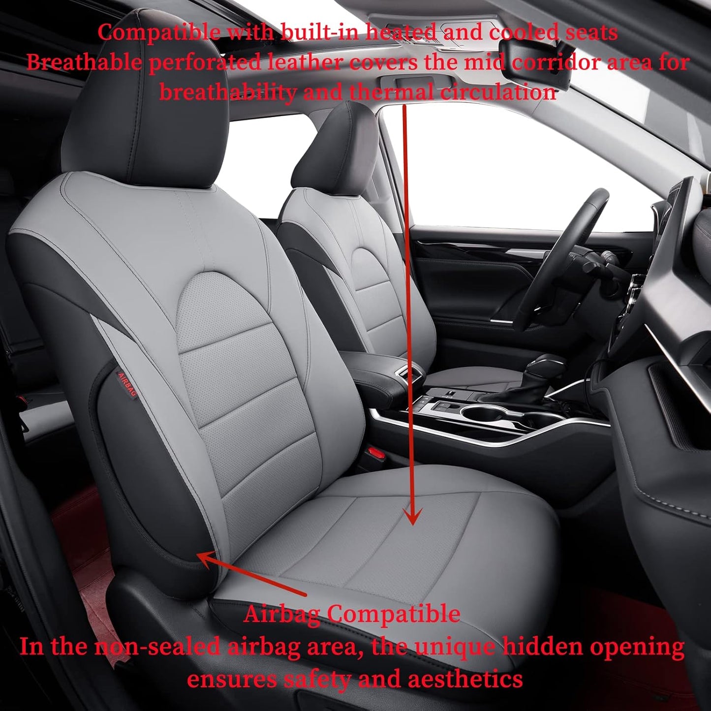 coverdream Custom Seat Covers Compatible with Select Toyota Camry Hybrid 2012 2013 2014 2015 2016 2017 Models - Leatherette (Black/Gray,Full Set)