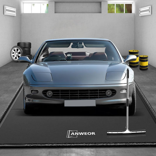 Garage Floor Mat 7'9" x 18' Upgraded Satin Finish Texture Non-Slip Containment Mat Waterproof Garage Floor Mat for Under Car Heavy Duty Protection Mat with Floor Squeegee for All Seasons